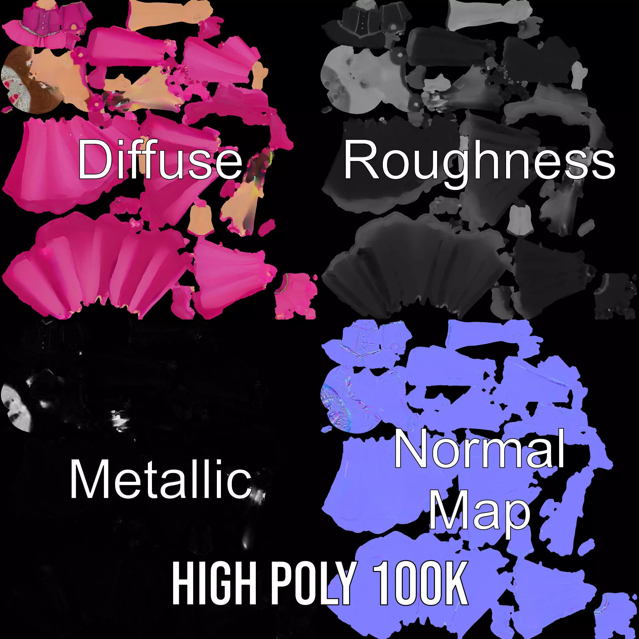 Elegant Princess Character Model Pack with Detailed Textures Low-poly 3D model_3