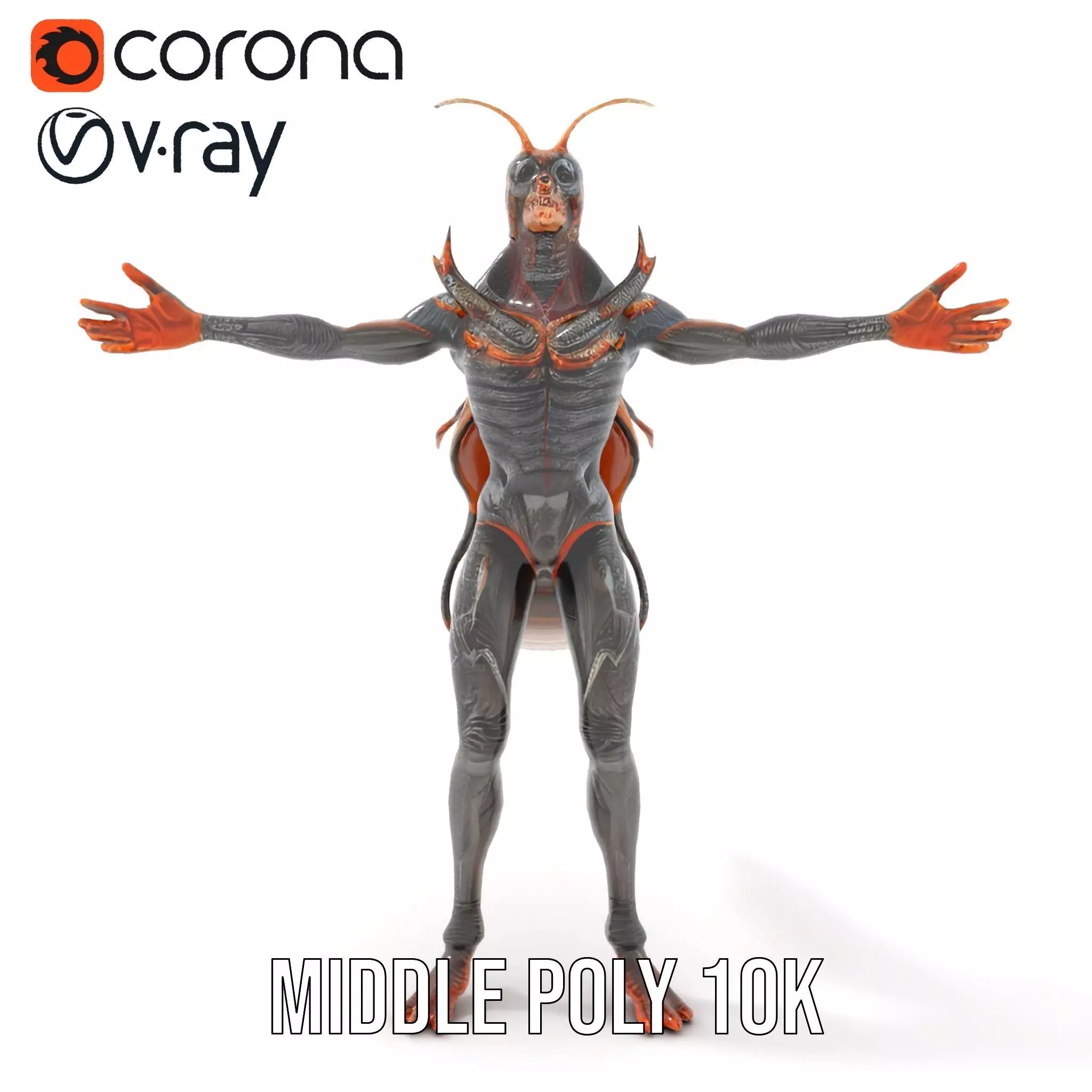 Insectoid Creature Model Pack with Textured Exoskeleton Low-poly 3D model_30