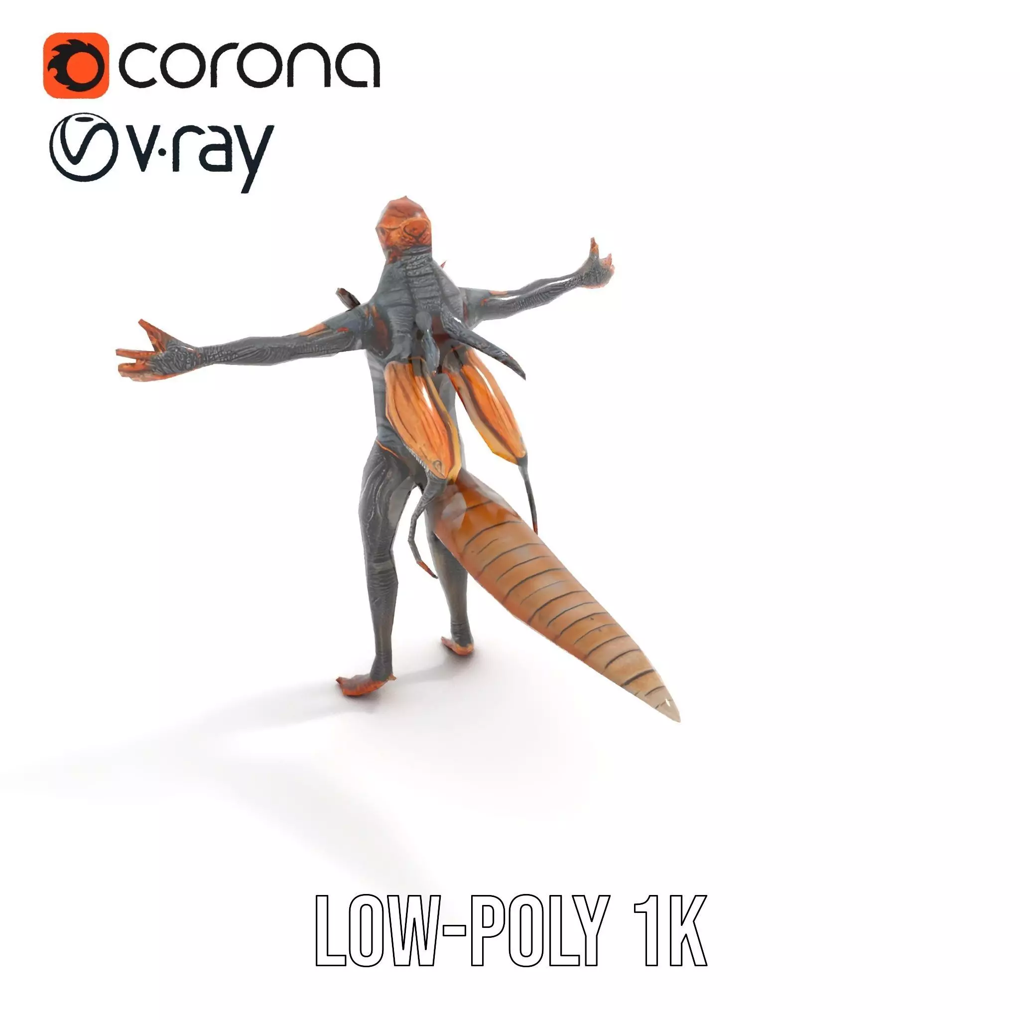 Insectoid Creature Model Pack with Textured Exoskeleton Low-poly 3D model_7