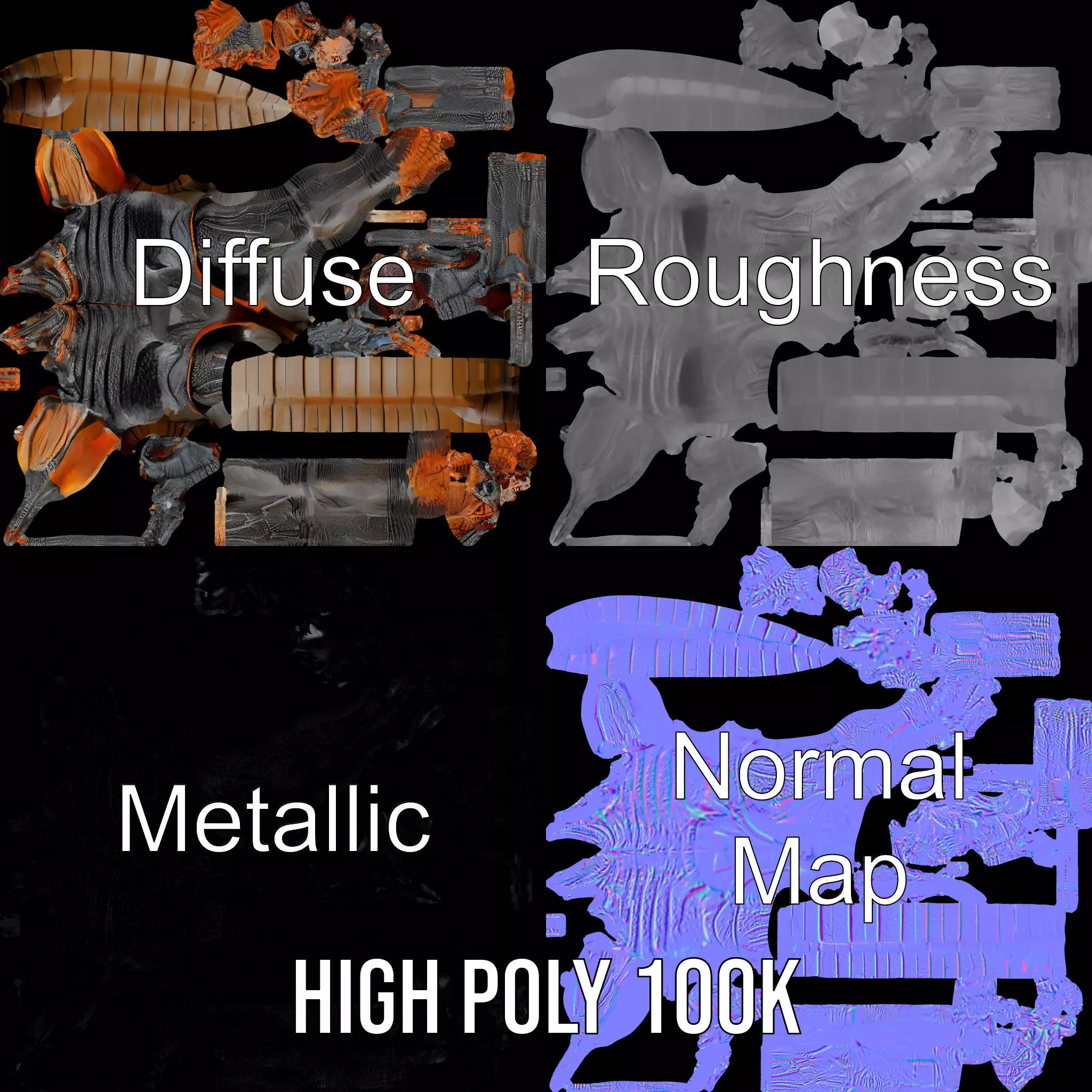 Insectoid Creature Model Pack with Textured Exoskeleton Low-poly 3D model_3