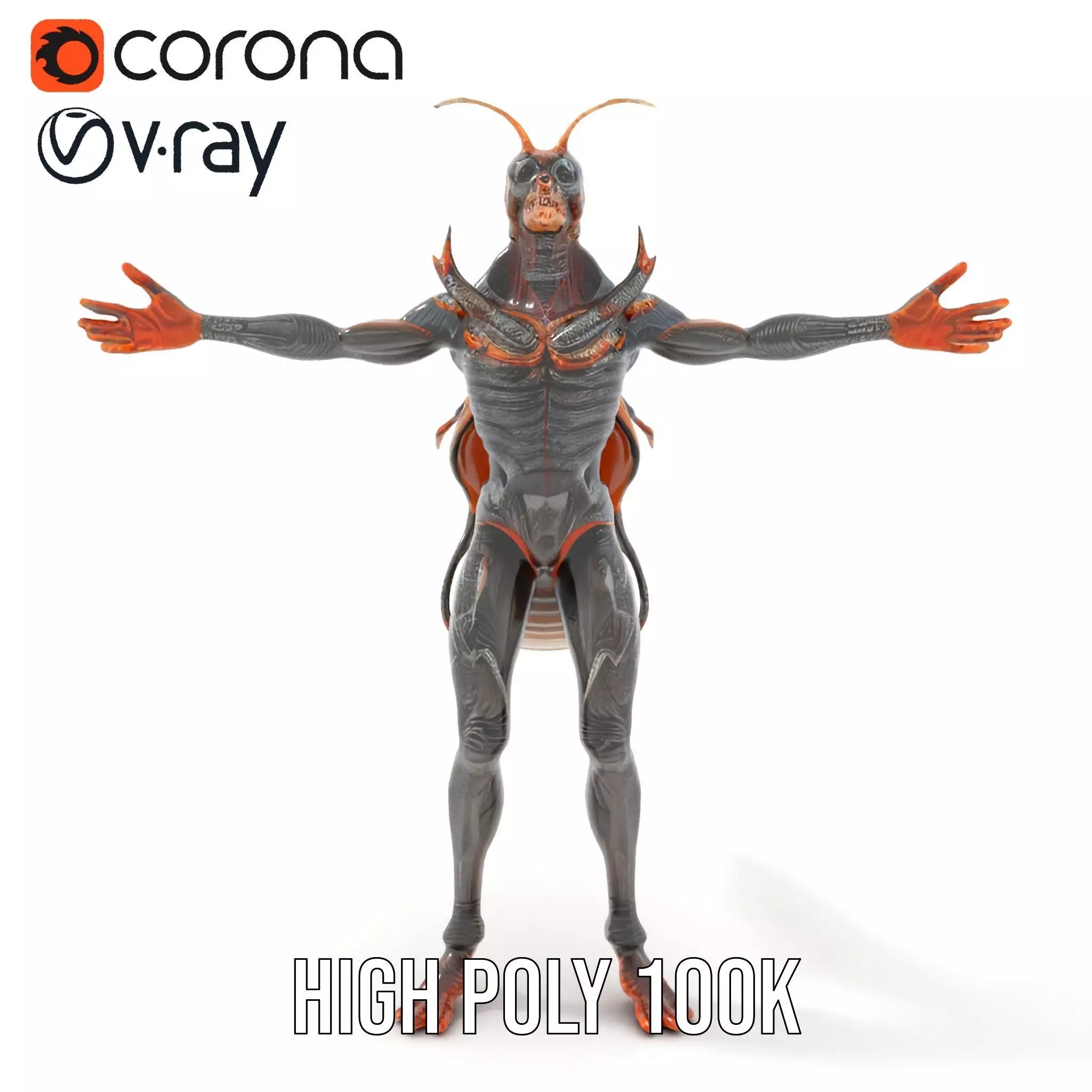 Insectoid Creature Model Pack with Textured Exoskeleton Low-poly 3D model_17