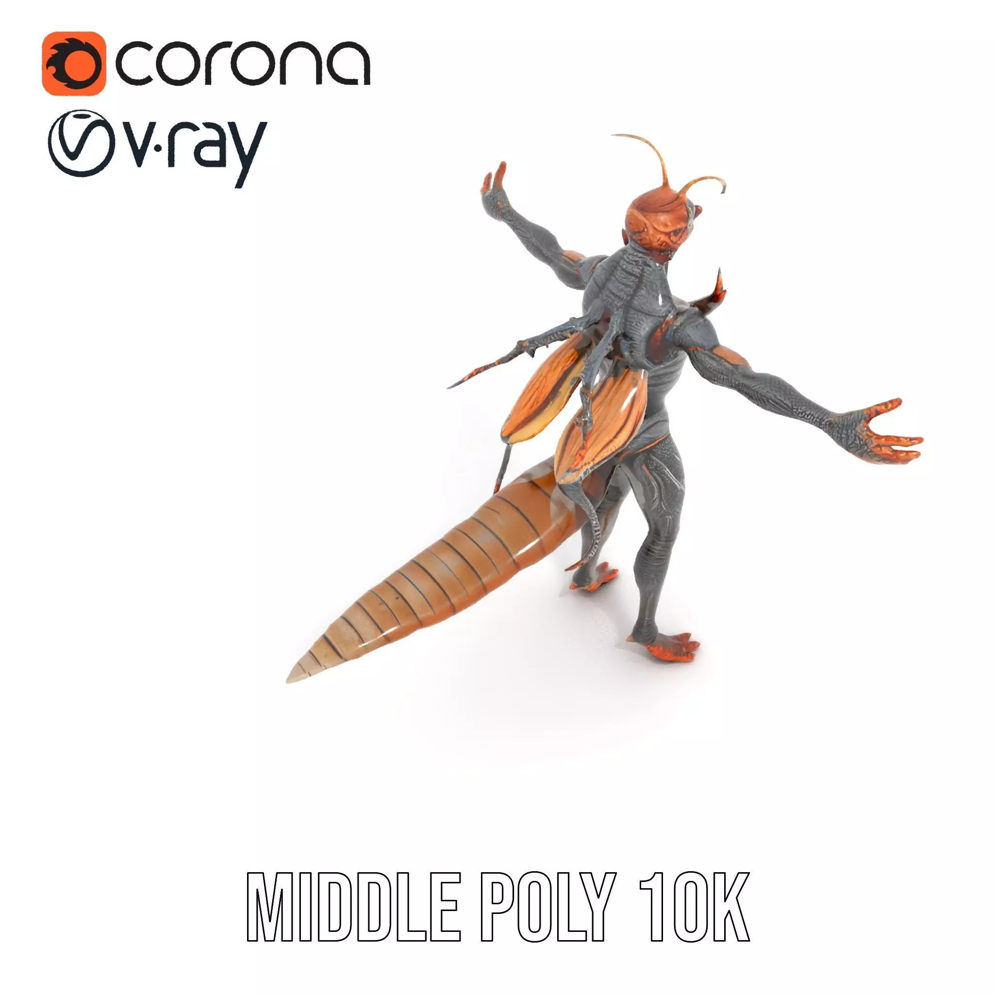 Insectoid Creature Model Pack with Textured Exoskeleton Low-poly 3D model_12