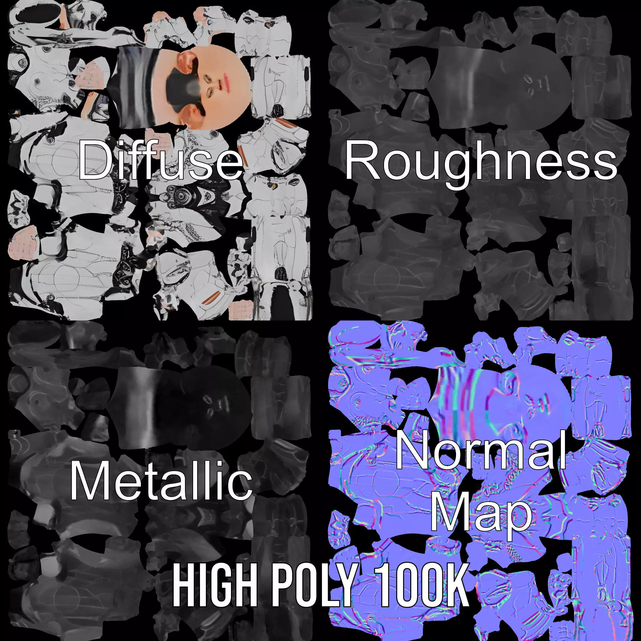 Futuristic Humanoid Robot Model Pack Low-poly 3D model_3