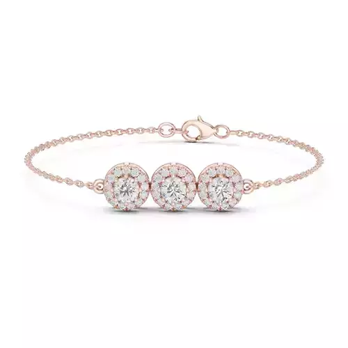 Three Stone Round Cut Halo Diamond Bracelet Woman 3DM STL Video