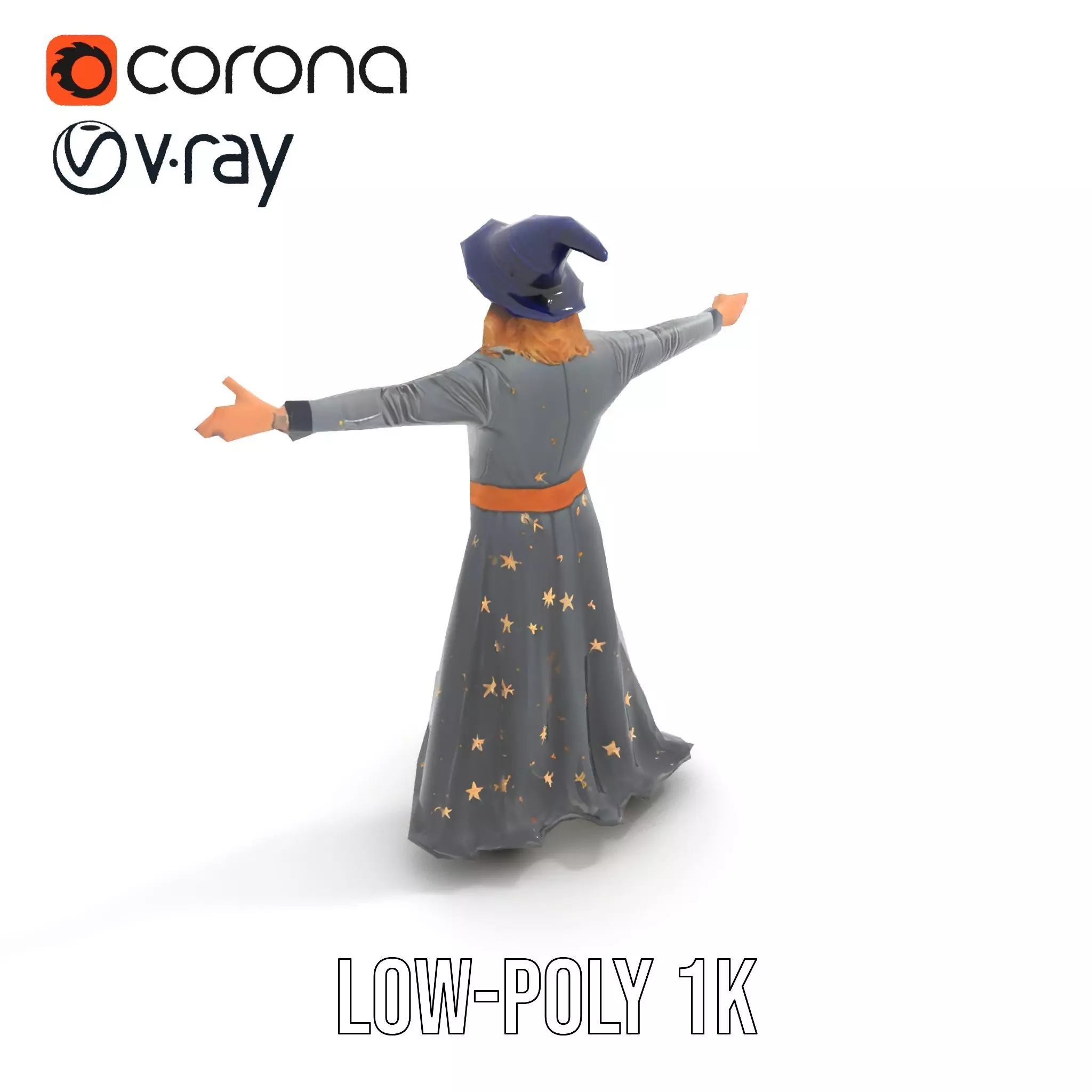 Wizard Character Outfit with Star Pattern Model Pack Low-poly 3D model_7