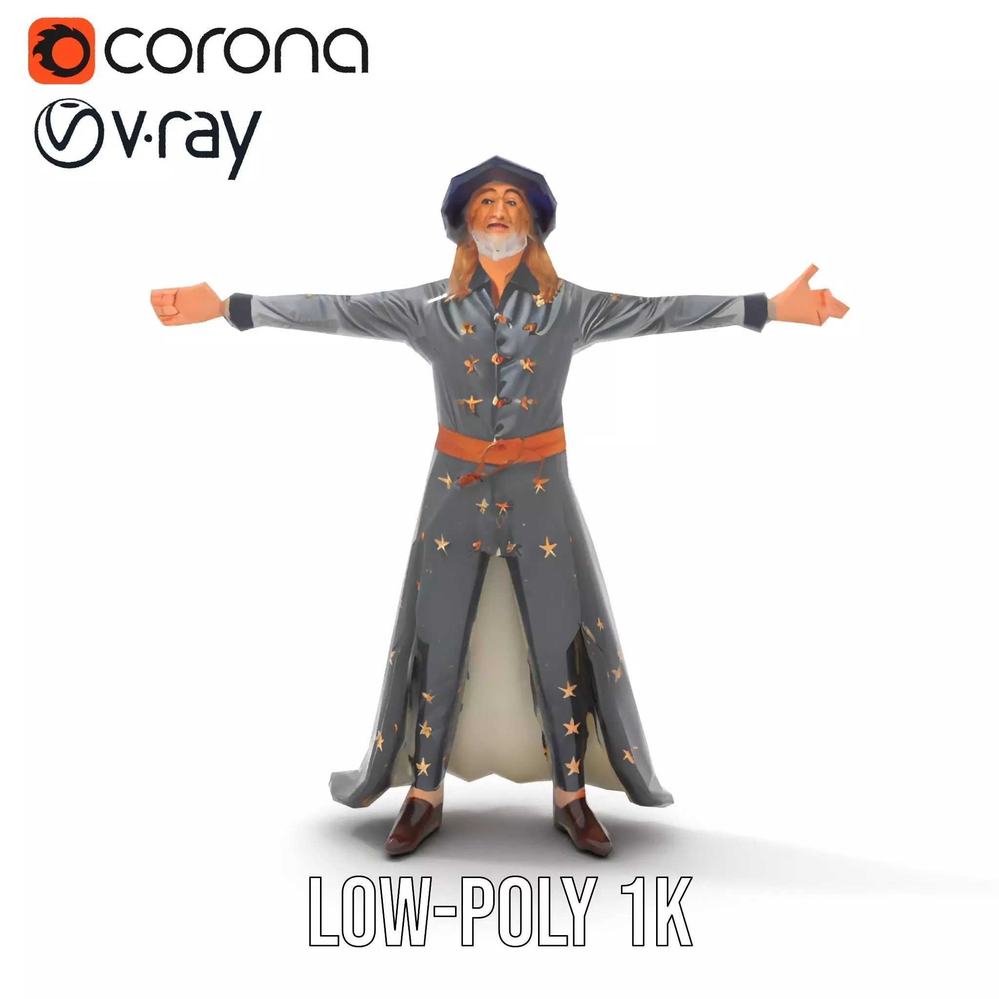 Wizard Character Outfit with Star Pattern Model Pack Low-poly 3D model_12