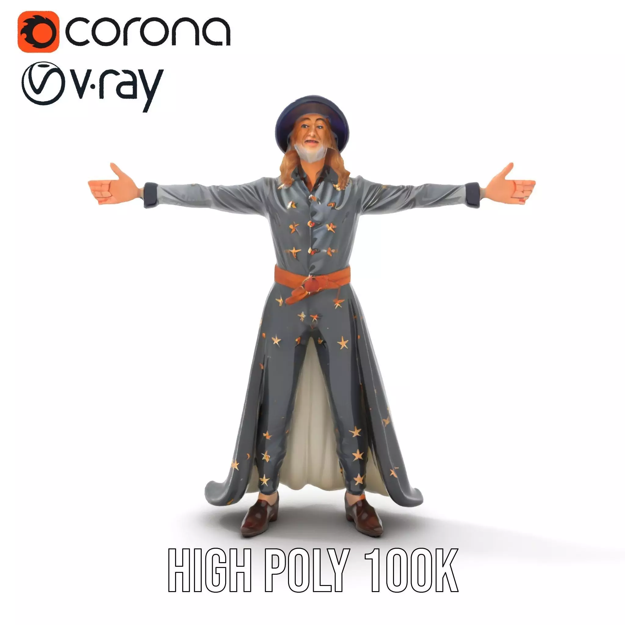 Wizard Character Outfit with Star Pattern Model Pack Low-poly 3D model_23