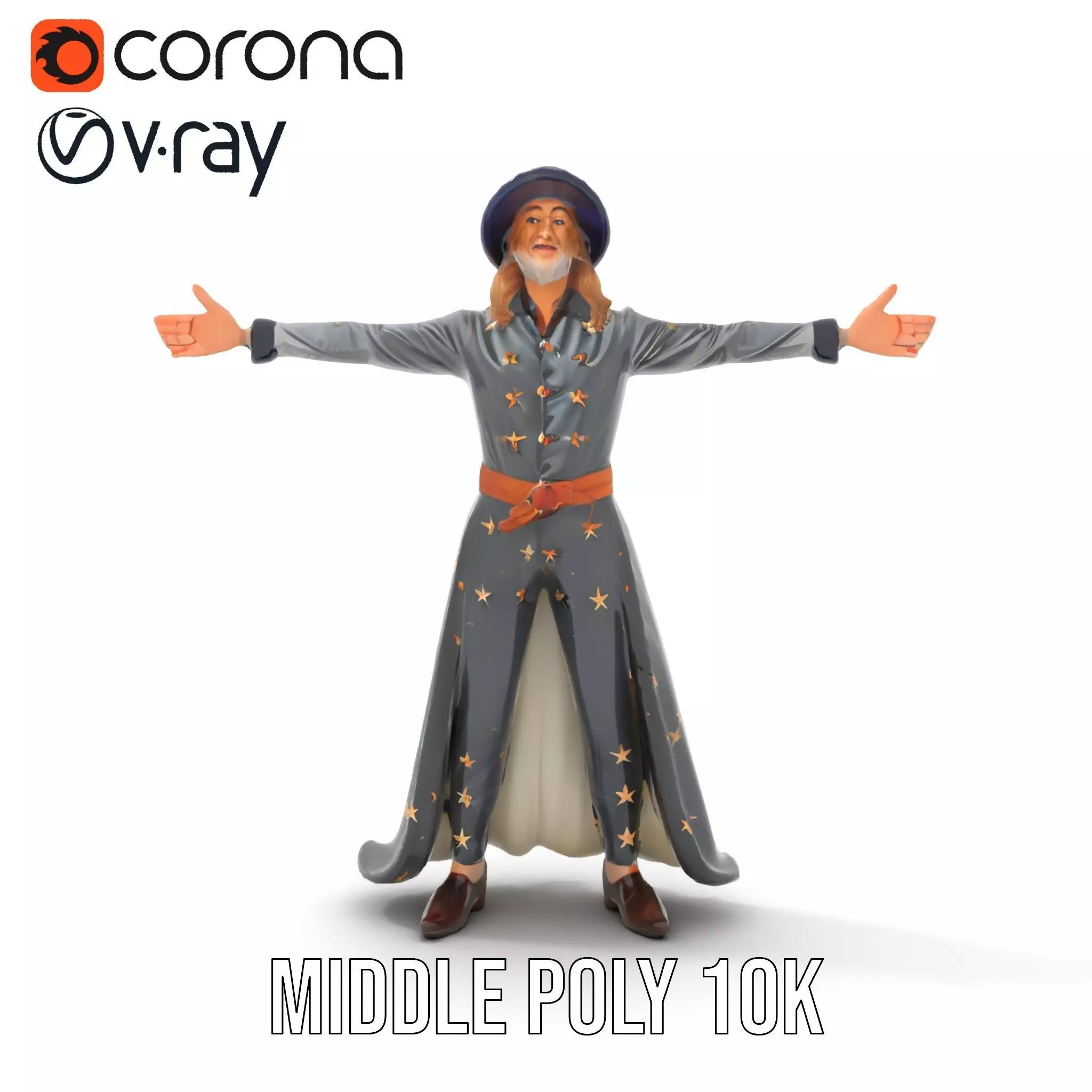 Wizard Character Outfit with Star Pattern Model Pack Low-poly 3D model_13