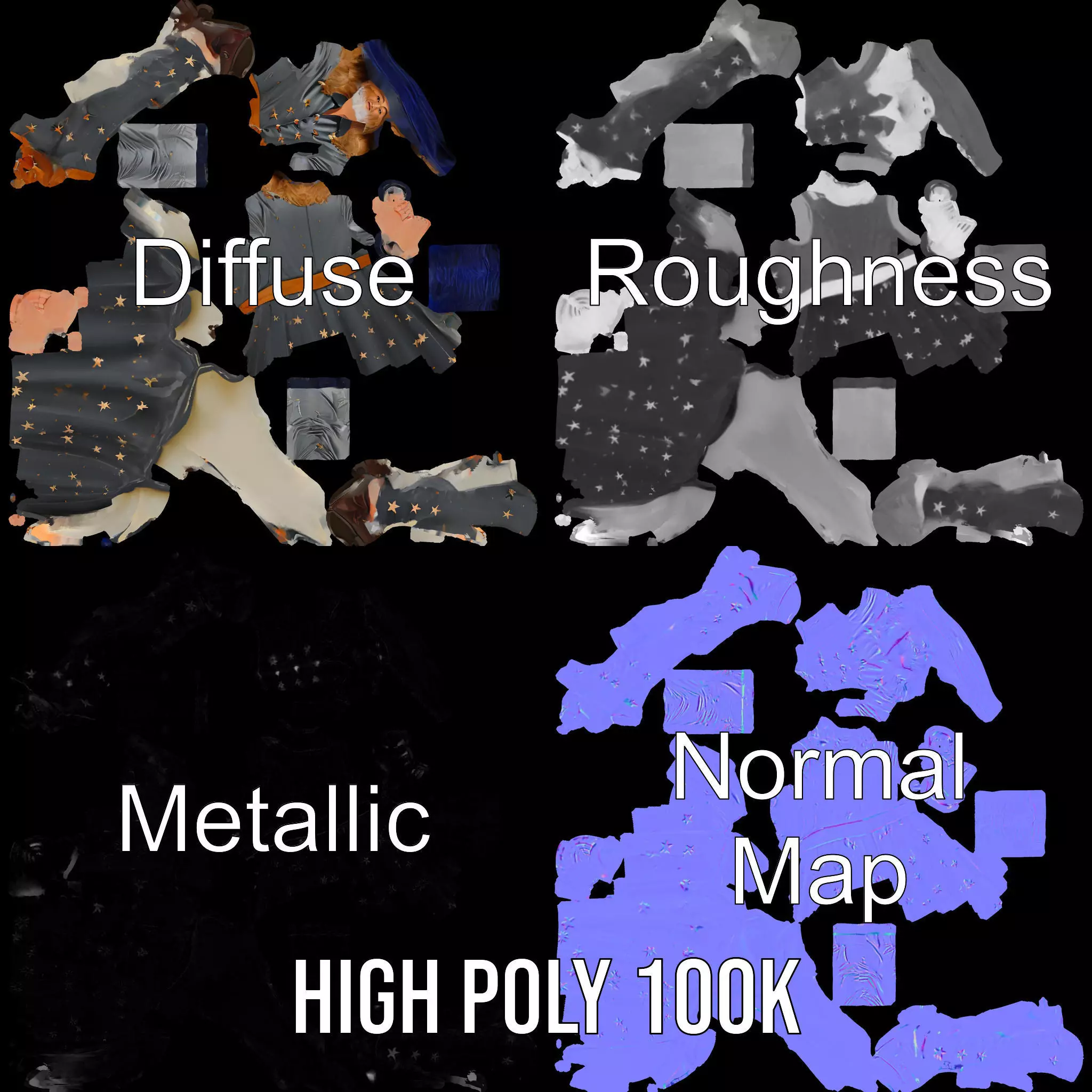 Wizard Character Outfit with Star Pattern Model Pack Low-poly 3D model_3