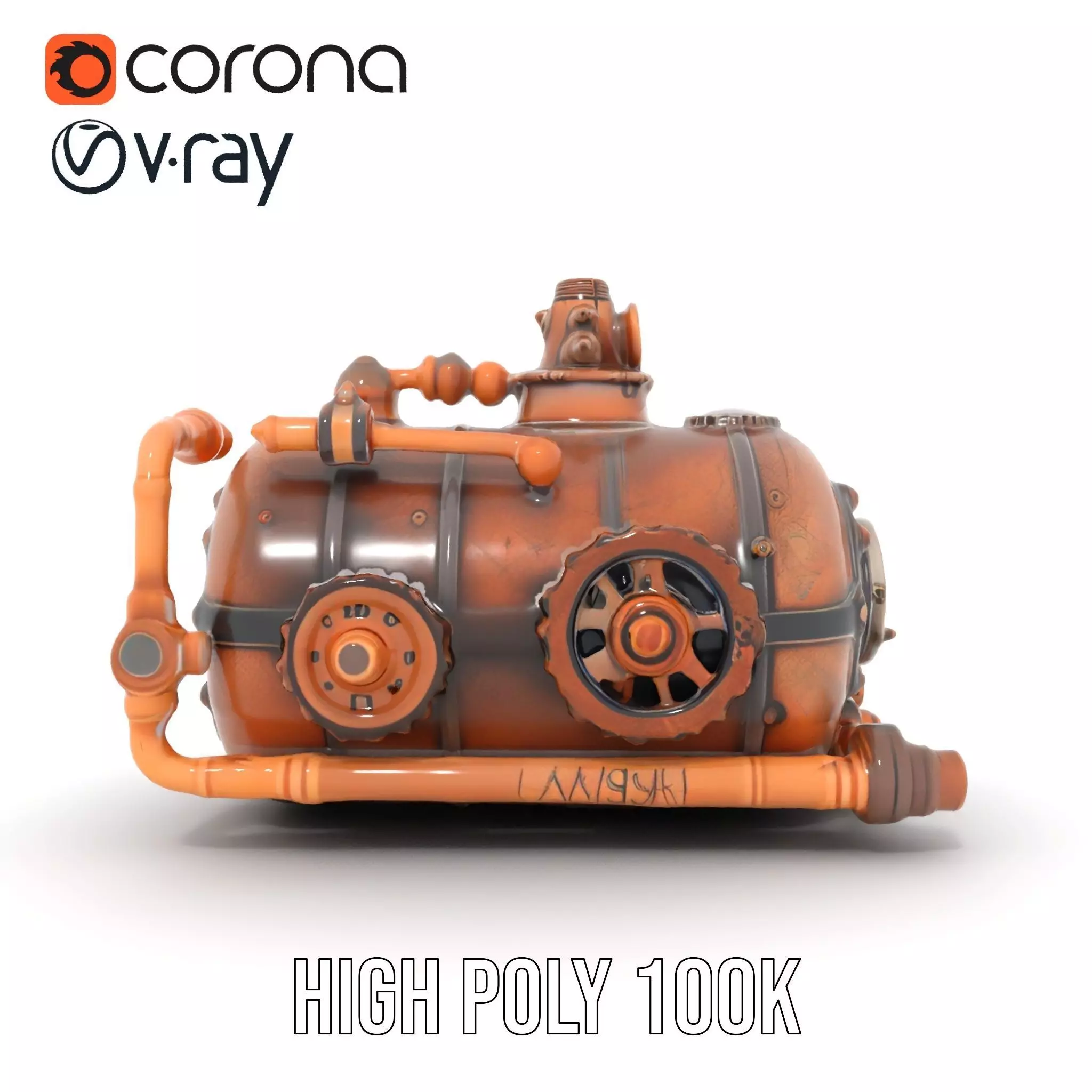 Steampunk Boiler Model Pack with Detailed Gauges and Pipes Low-poly 3D model_26