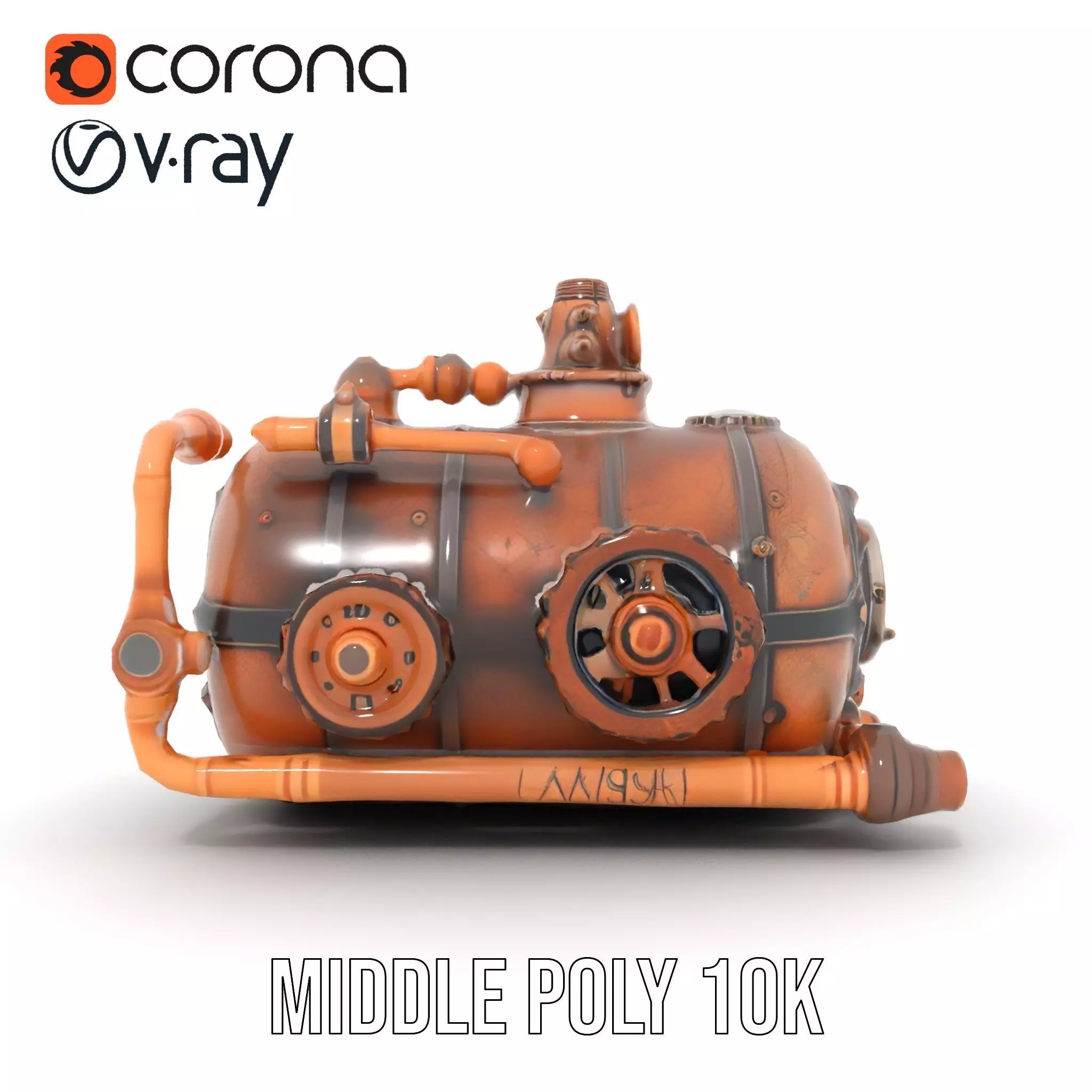 Steampunk Boiler Model Pack with Detailed Gauges and Pipes Low-poly 3D model_5