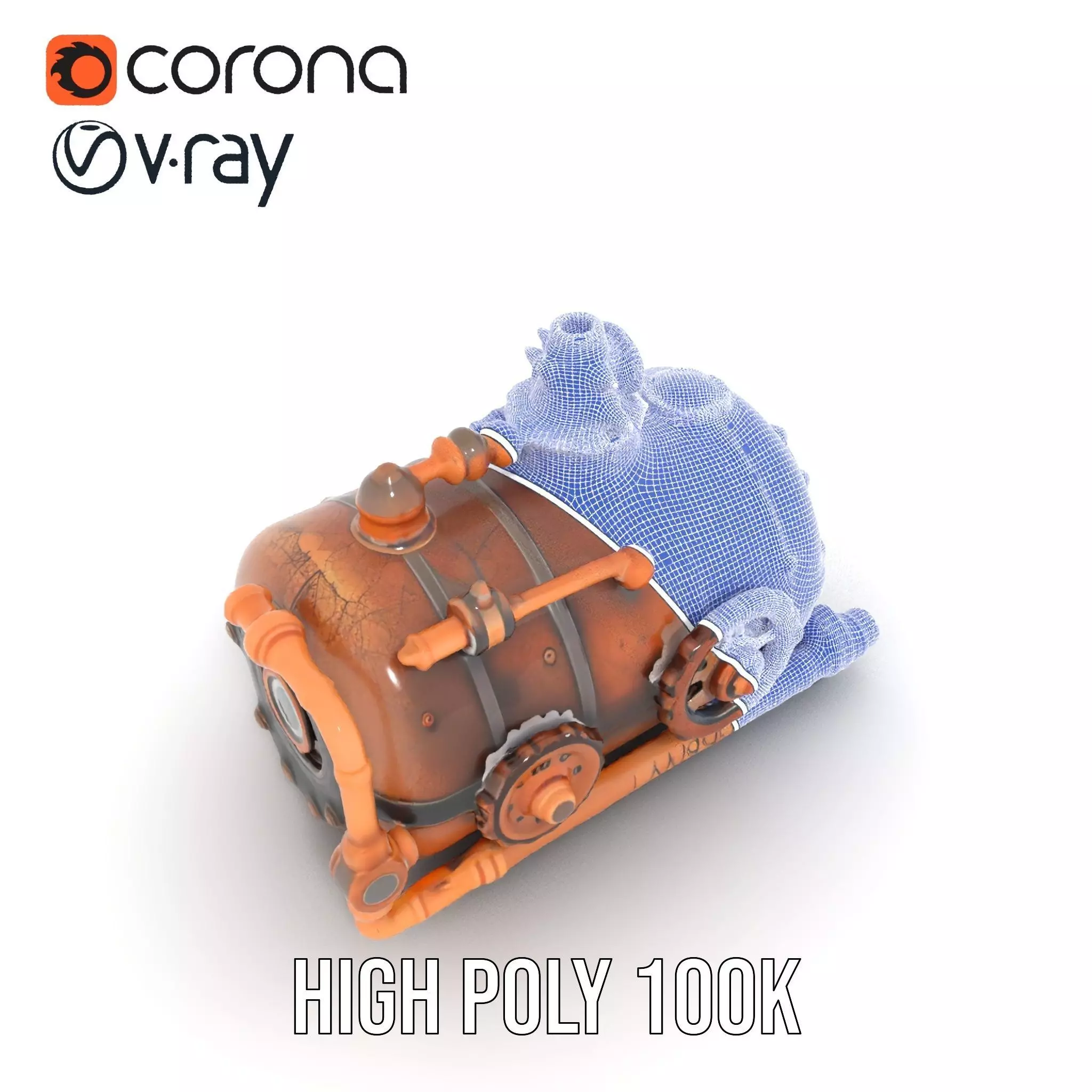 Steampunk Boiler Model Pack with Detailed Gauges and Pipes Low-poly 3D model_29