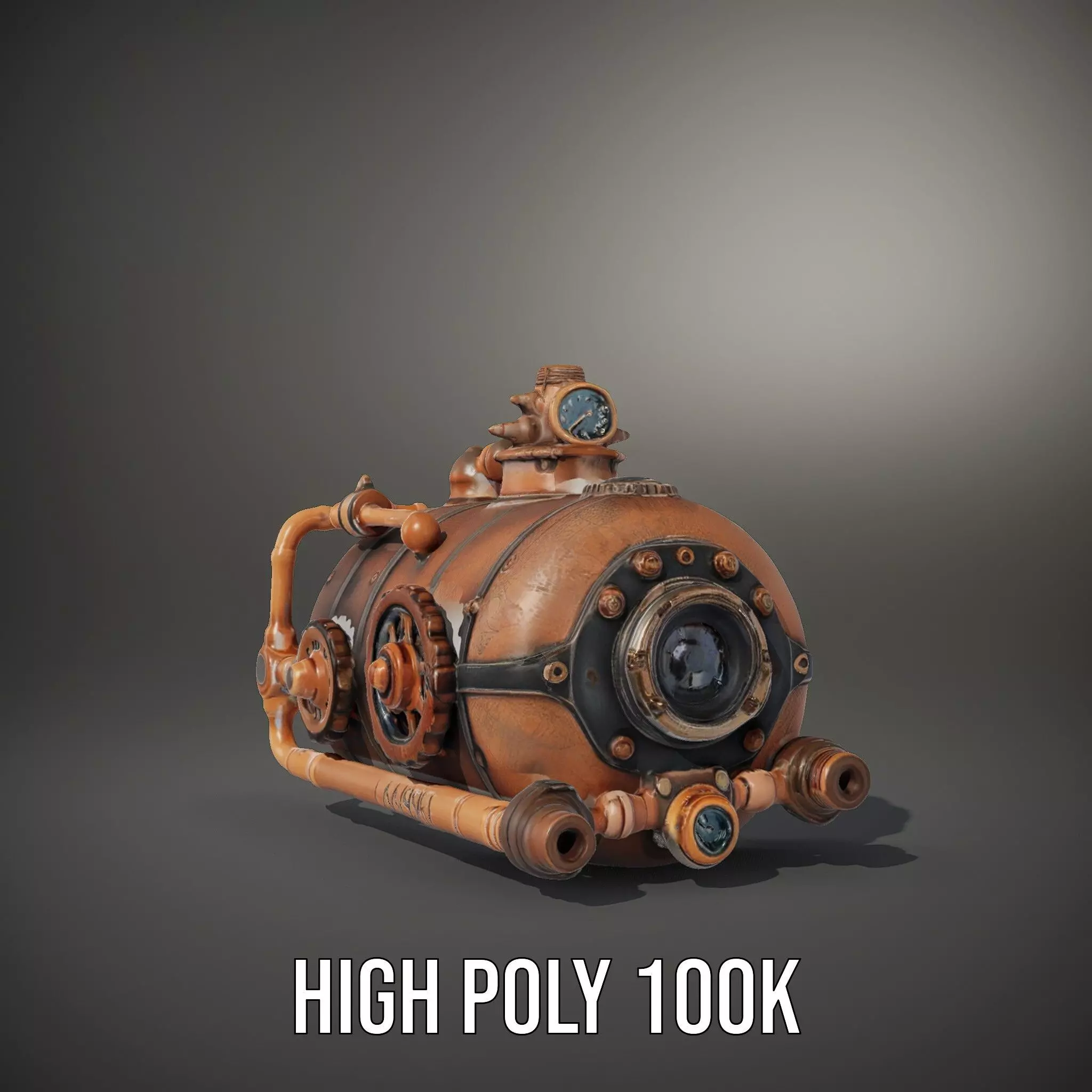 Steampunk Boiler Model Pack with Detailed Gauges and Pipes Low-poly 3D model_10