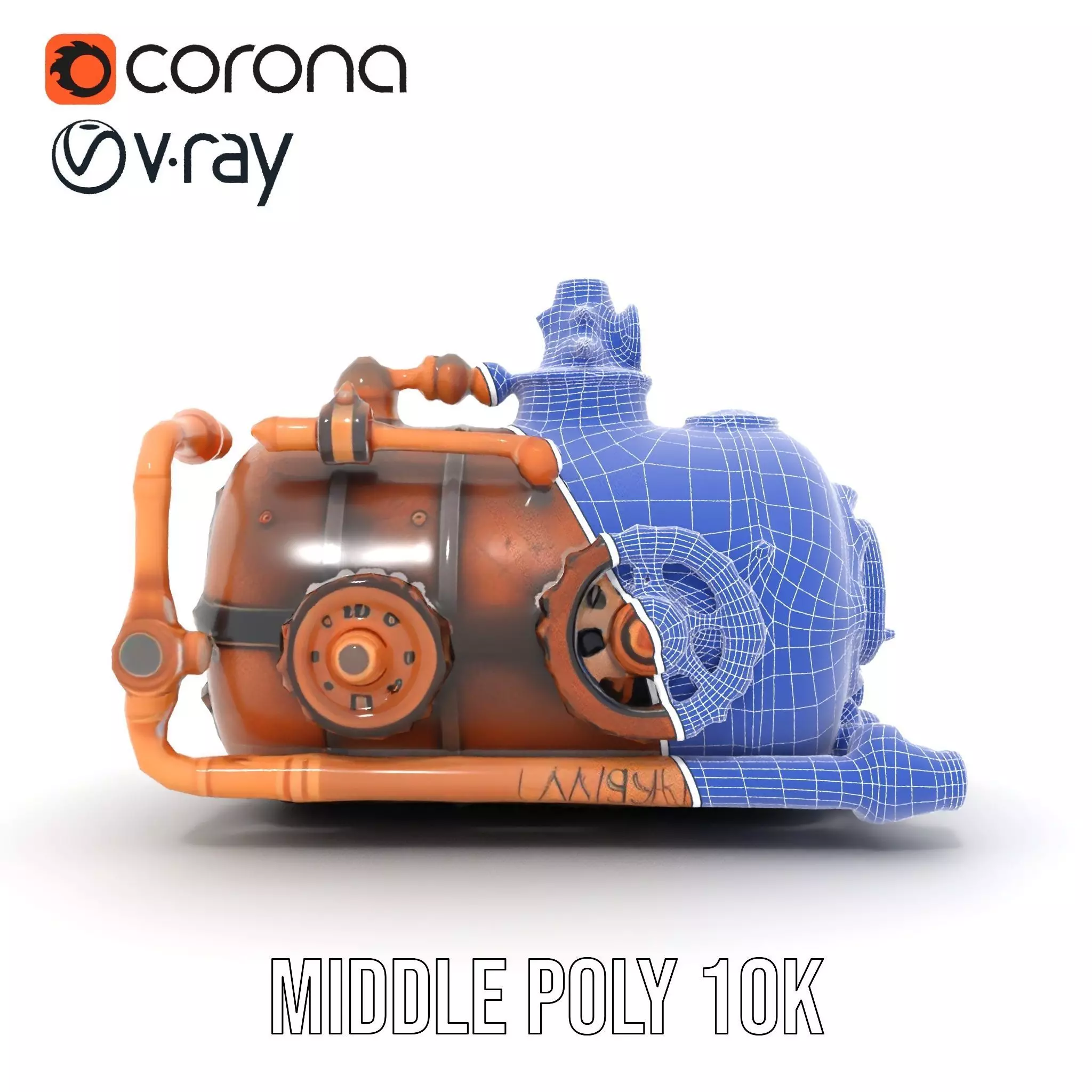 Steampunk Boiler Model Pack with Detailed Gauges and Pipes Low-poly 3D model_30