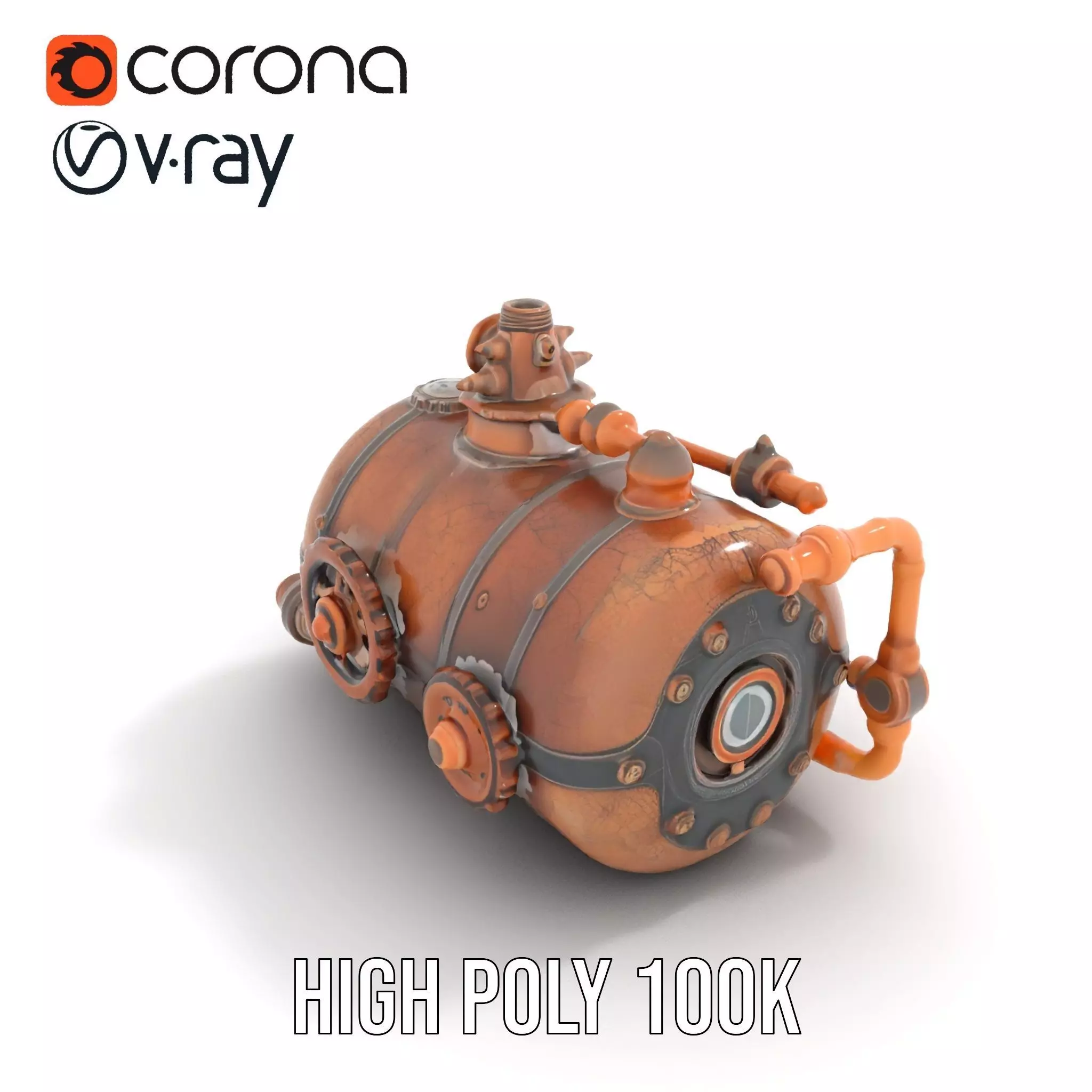 Steampunk Boiler Model Pack with Detailed Gauges and Pipes Low-poly 3D model_15