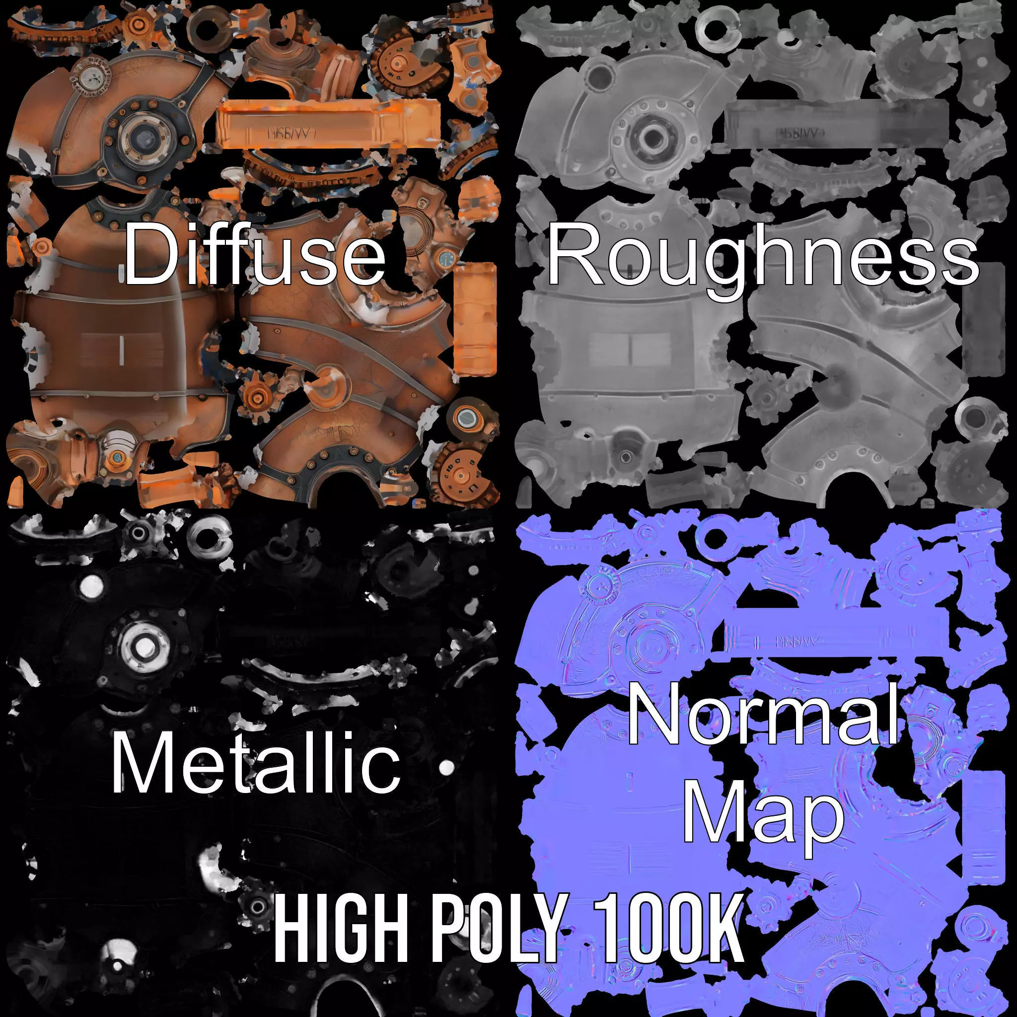 Steampunk Boiler Model Pack with Detailed Gauges and Pipes Low-poly 3D model_3