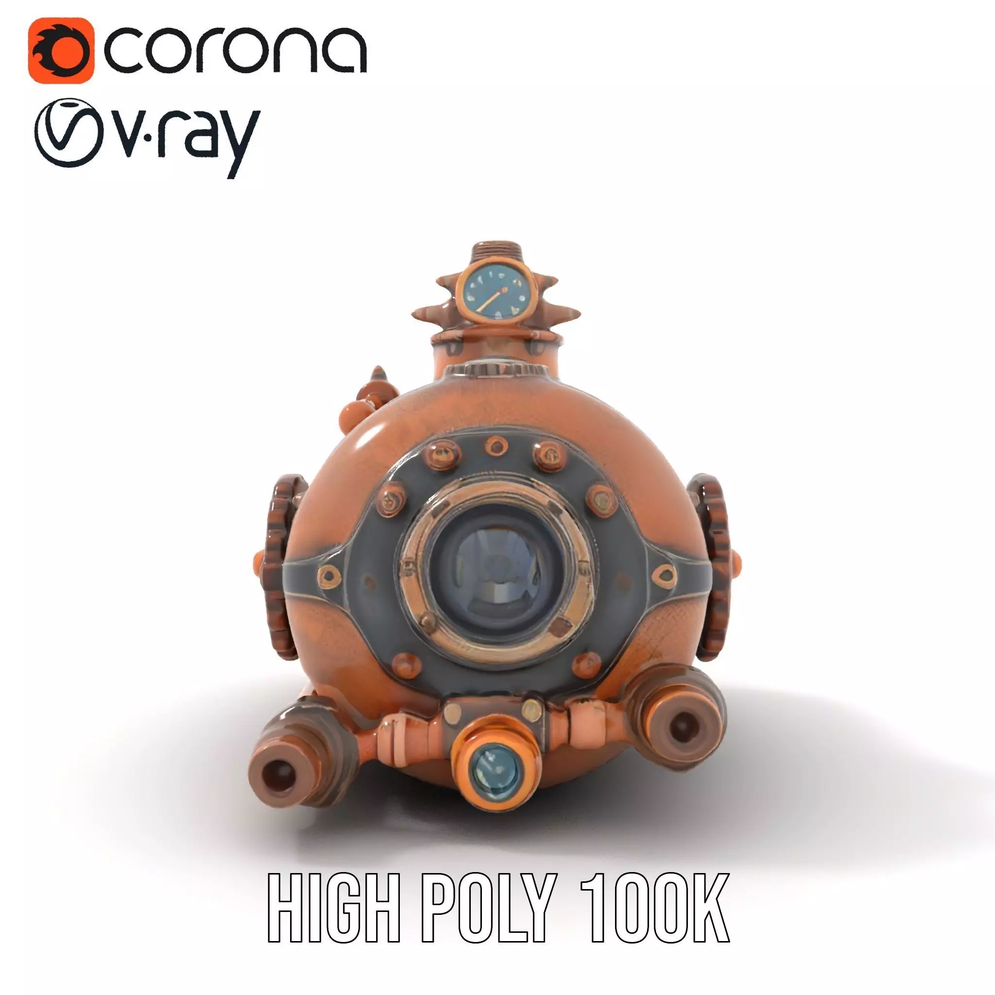 Steampunk Boiler Model Pack with Detailed Gauges and Pipes Low-poly 3D model_23