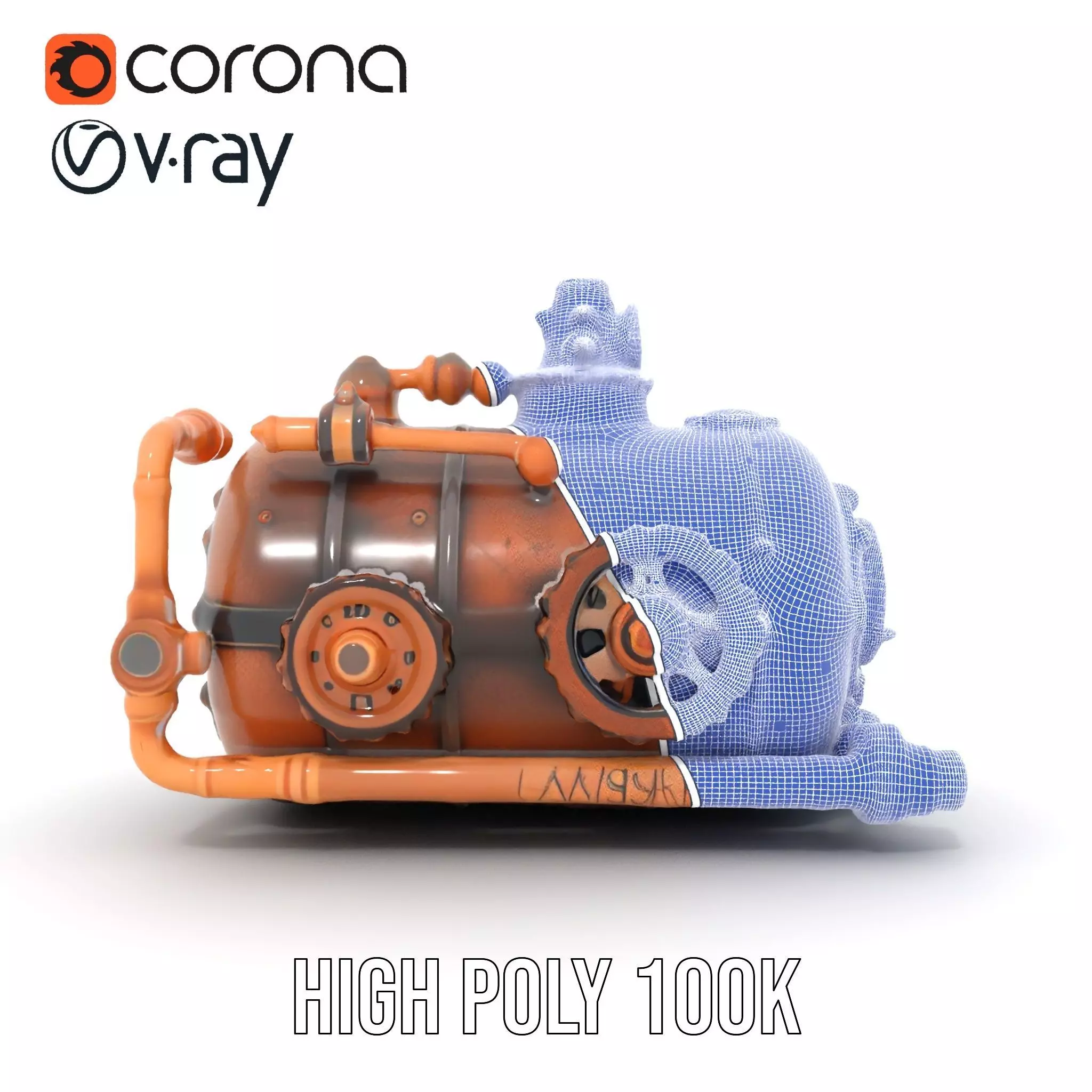 Steampunk Boiler Model Pack with Detailed Gauges and Pipes Low-poly 3D model_34