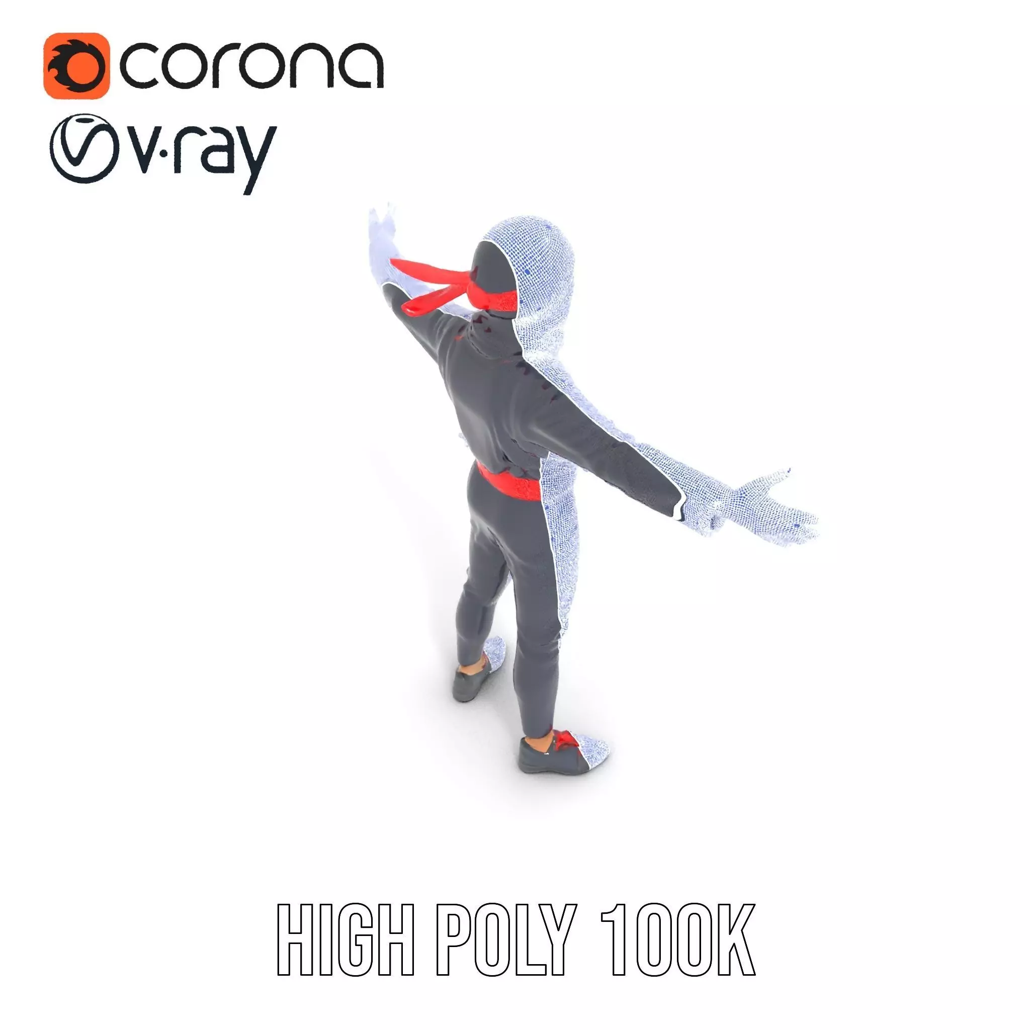Stylized Ninja Model Pack with Red Accents Low-poly 3D model_31