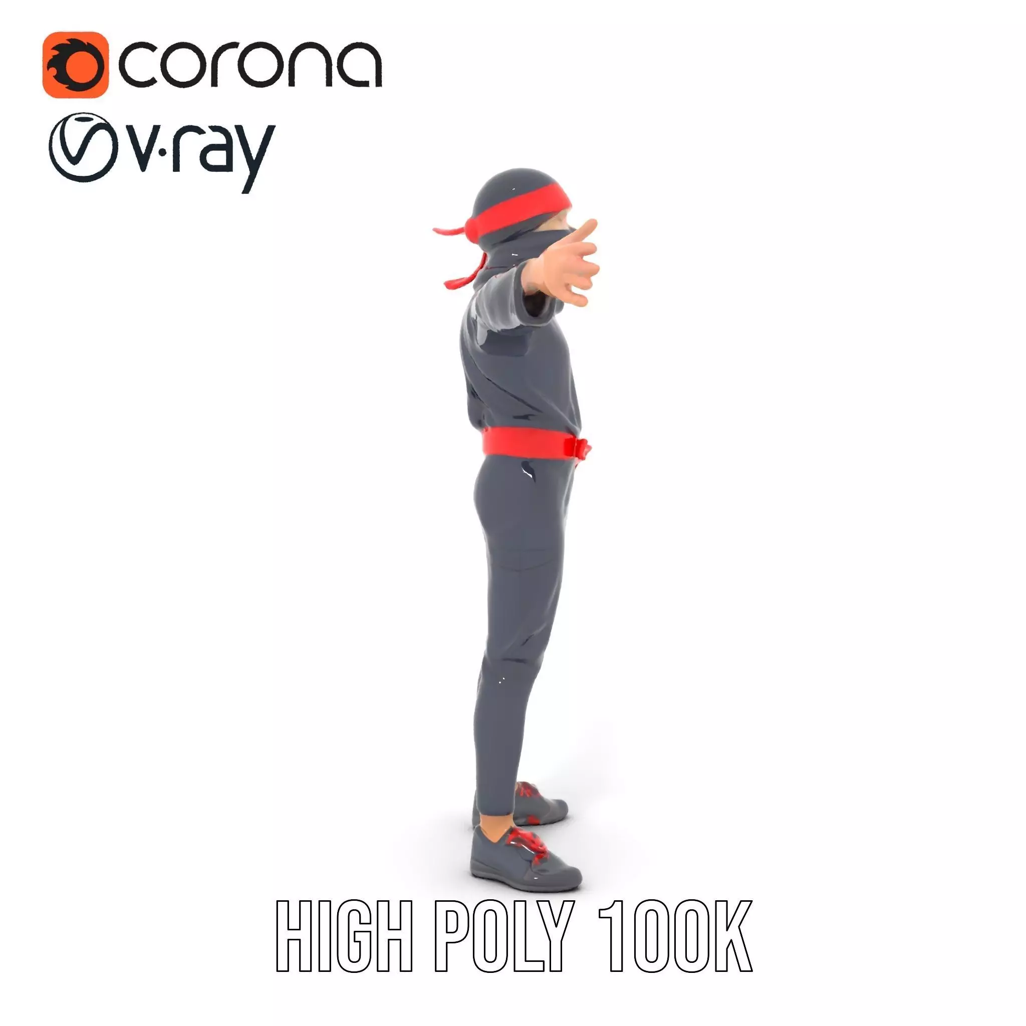 Stylized Ninja Model Pack with Red Accents Low-poly 3D model_32