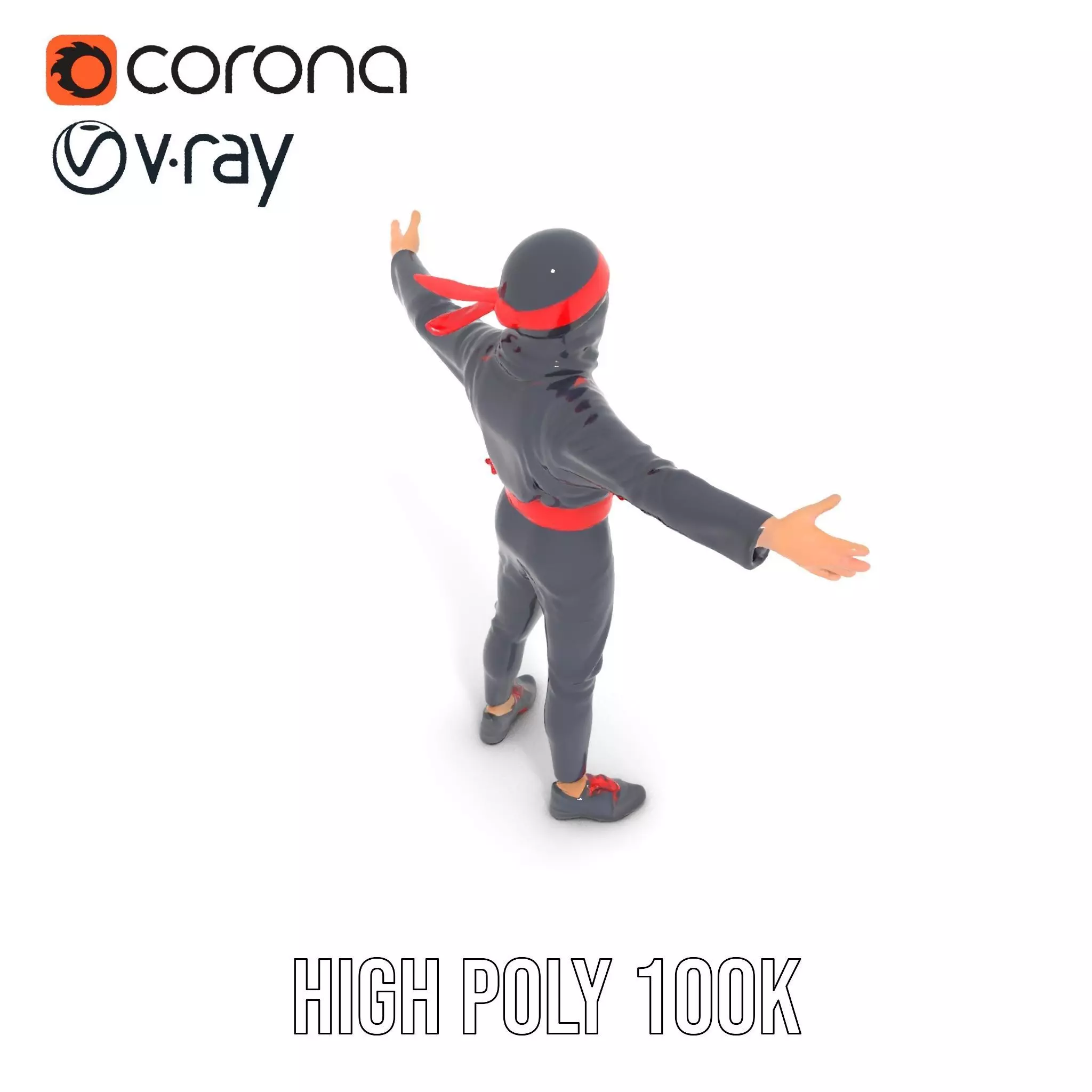 Stylized Ninja Model Pack with Red Accents Low-poly 3D model_23