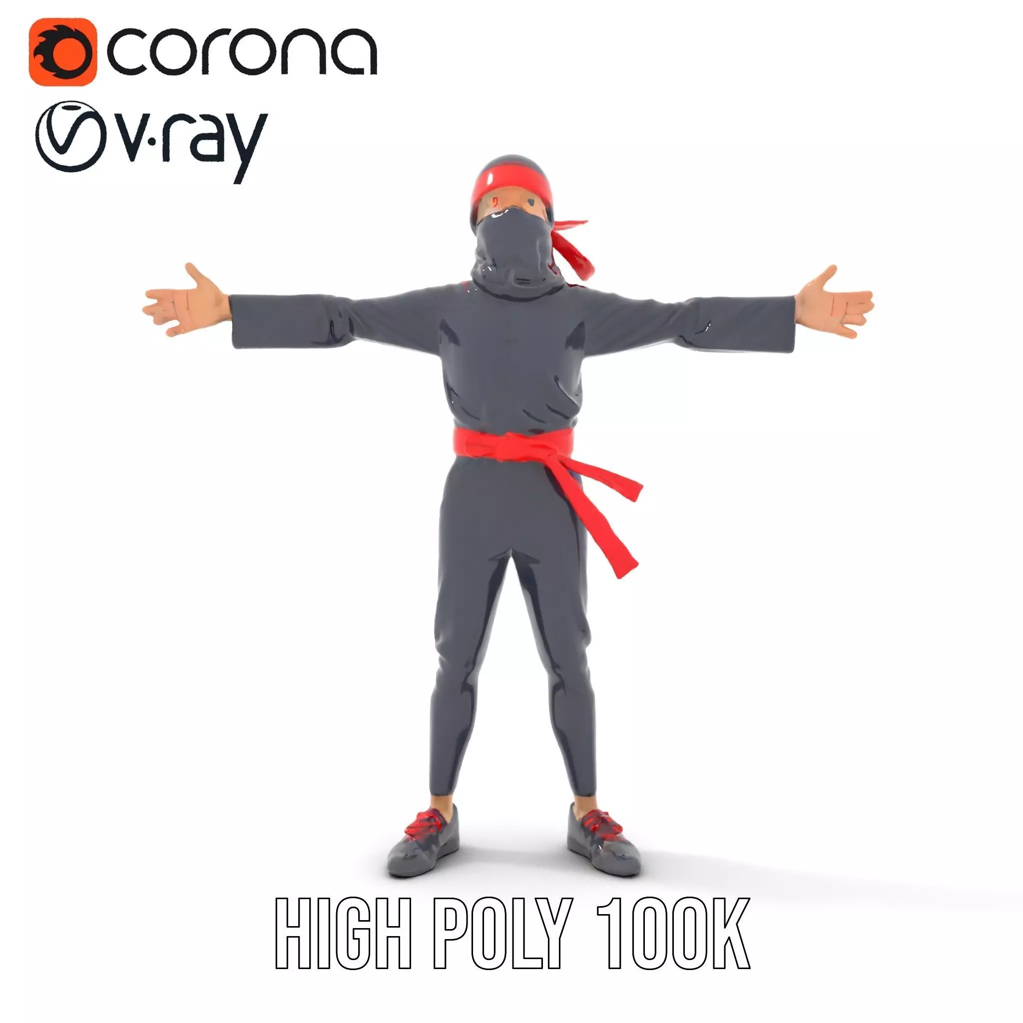 Stylized Ninja Model Pack with Red Accents Low-poly 3D model_20