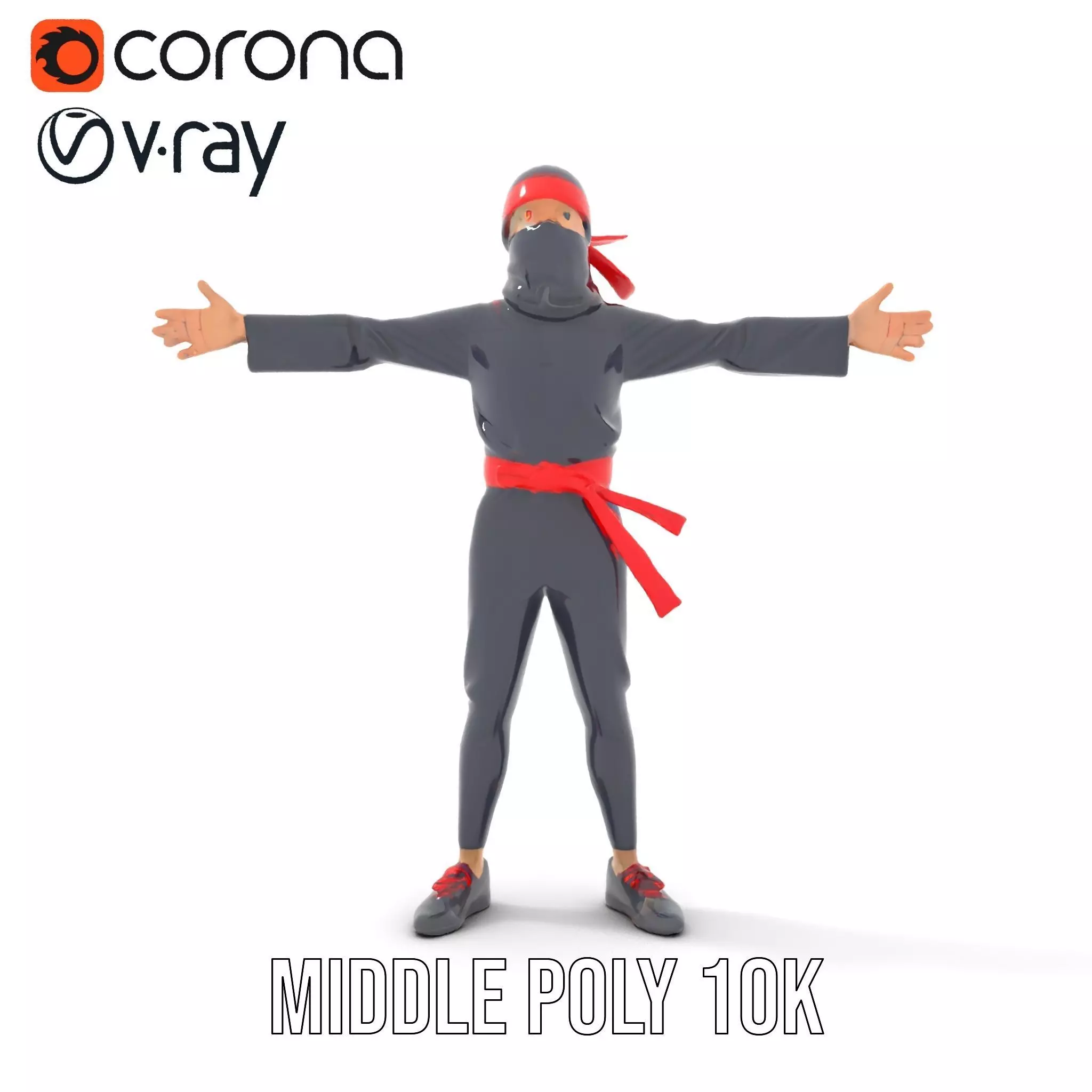 Stylized Ninja Model Pack with Red Accents Low-poly 3D model_6