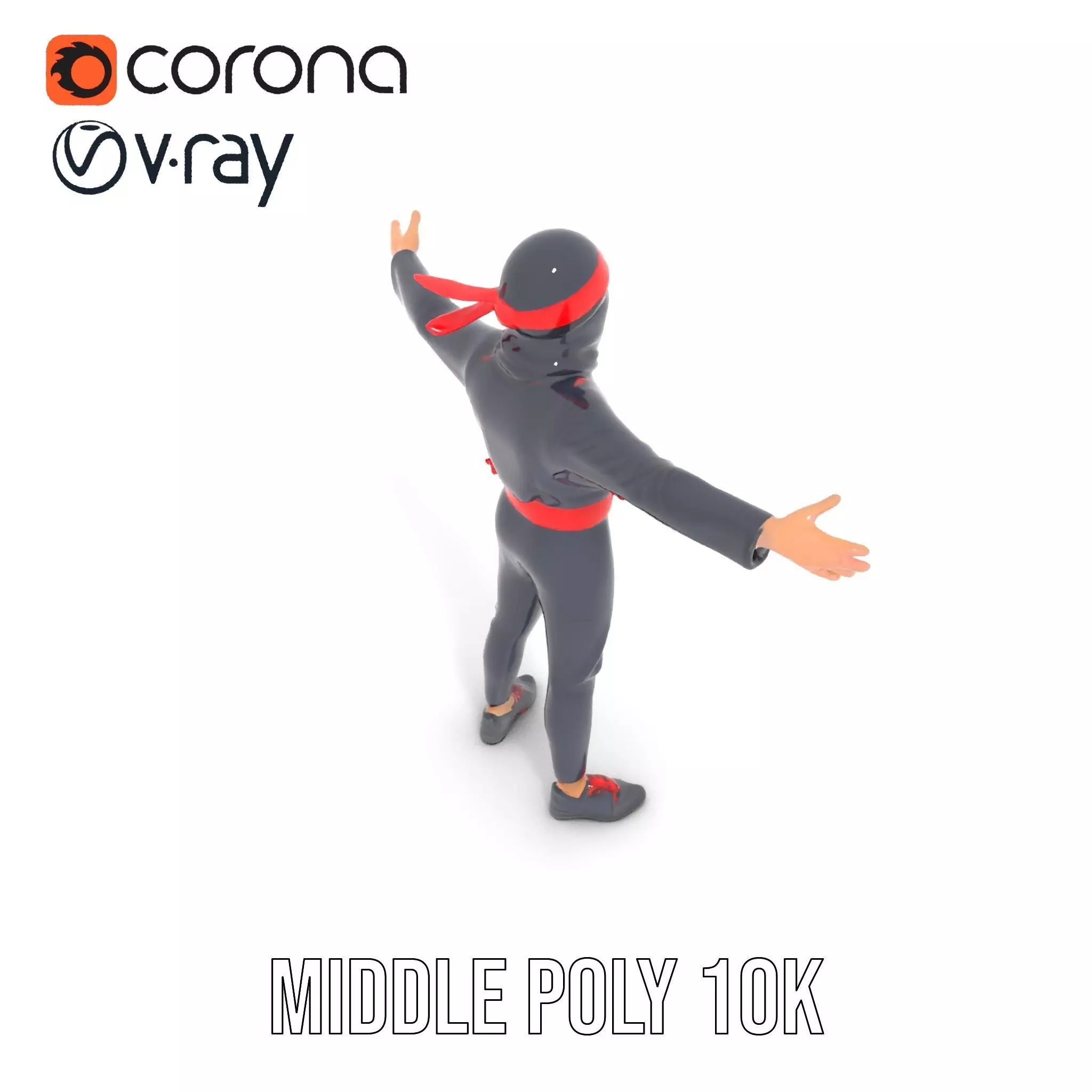 Stylized Ninja Model Pack with Red Accents Low-poly 3D model_18