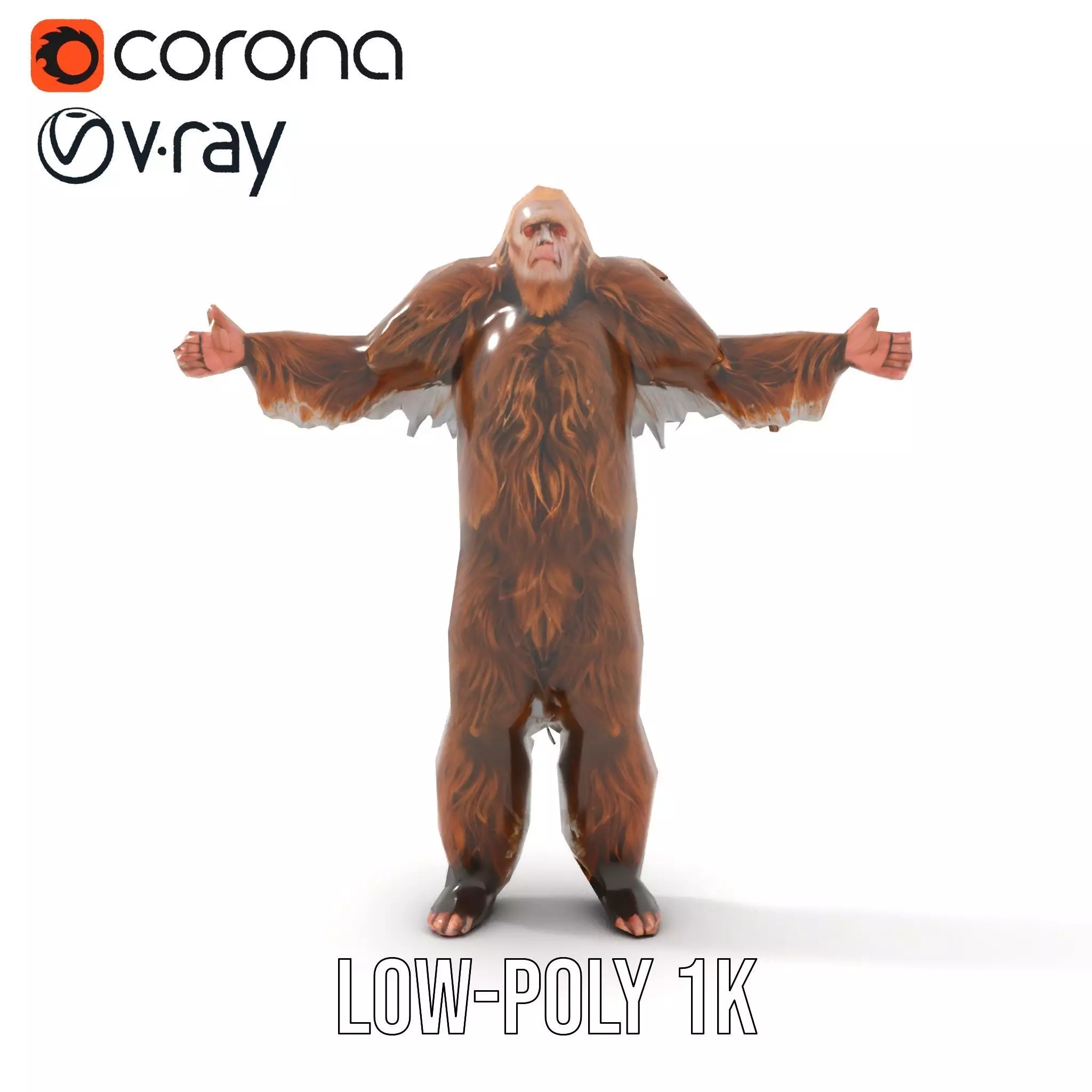 Sasquatch Character Model Pack with Detailed Fur Low-poly 3D model_19