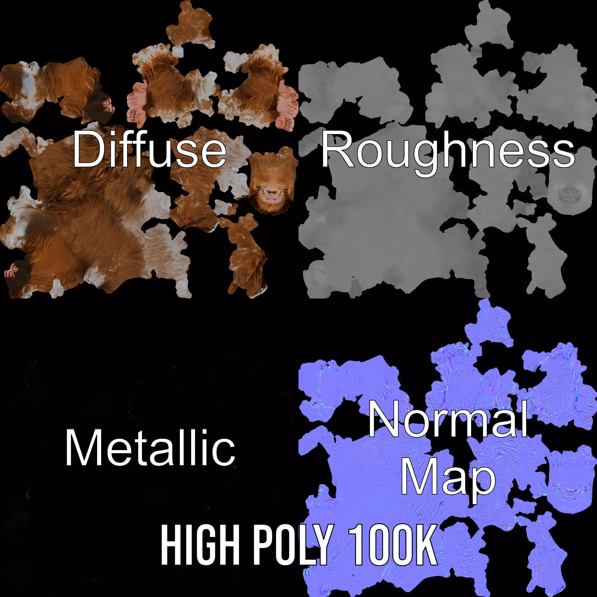 Sasquatch Character Model Pack with Detailed Fur Low-poly 3D model_3