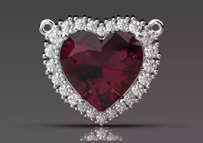 White Gold Heart and Diamond STL Pendant Model jp0292