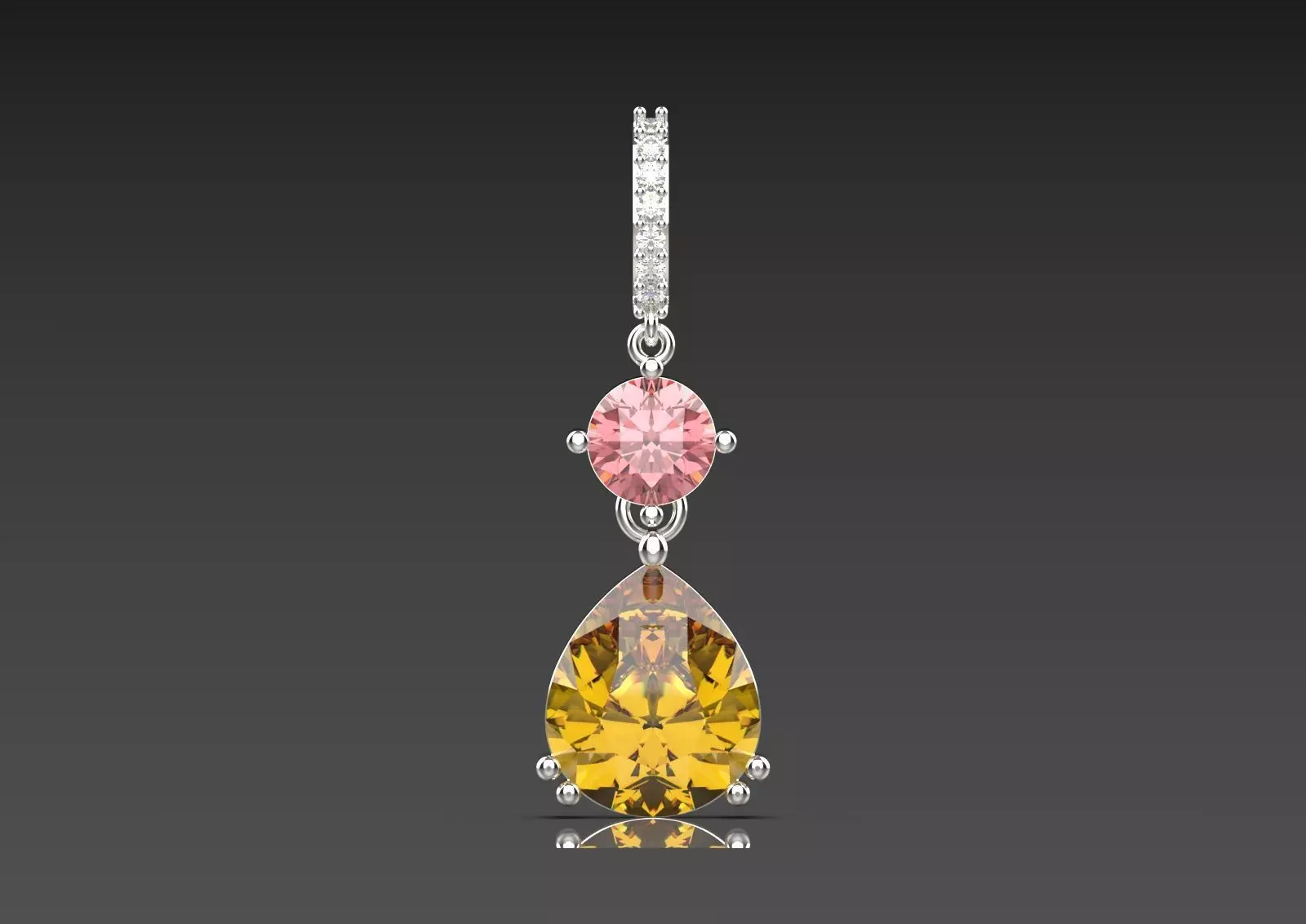 White Gold and Gemstone STL Pendant jp0293 3D print model_0