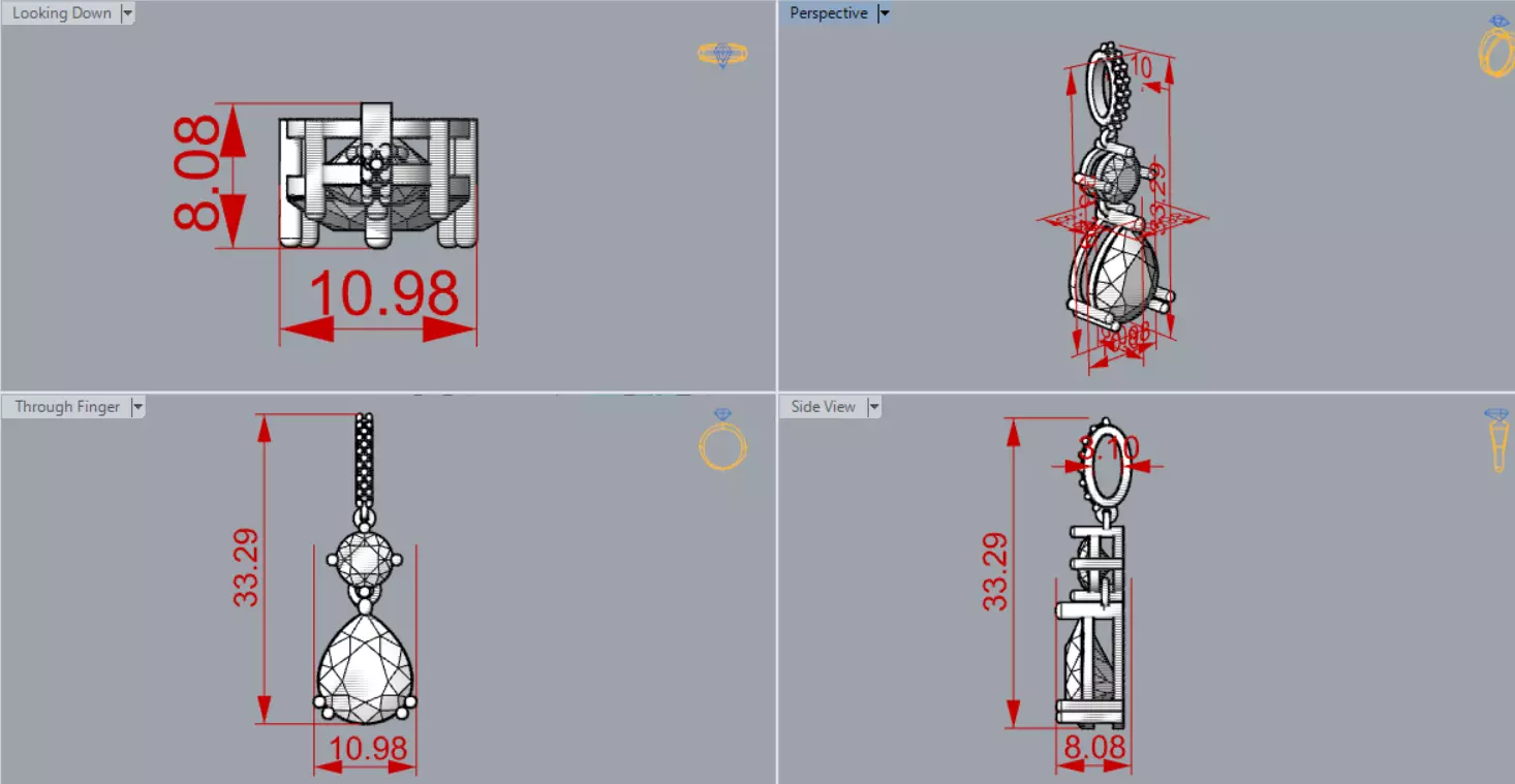 White Gold and Gemstone STL Pendant jp0293 3D print model_22