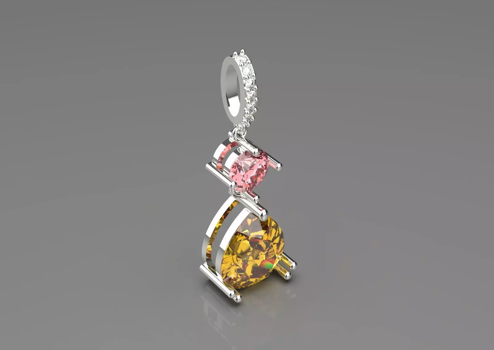 White Gold and Gemstone STL Pendant jp0293 3D print model_1