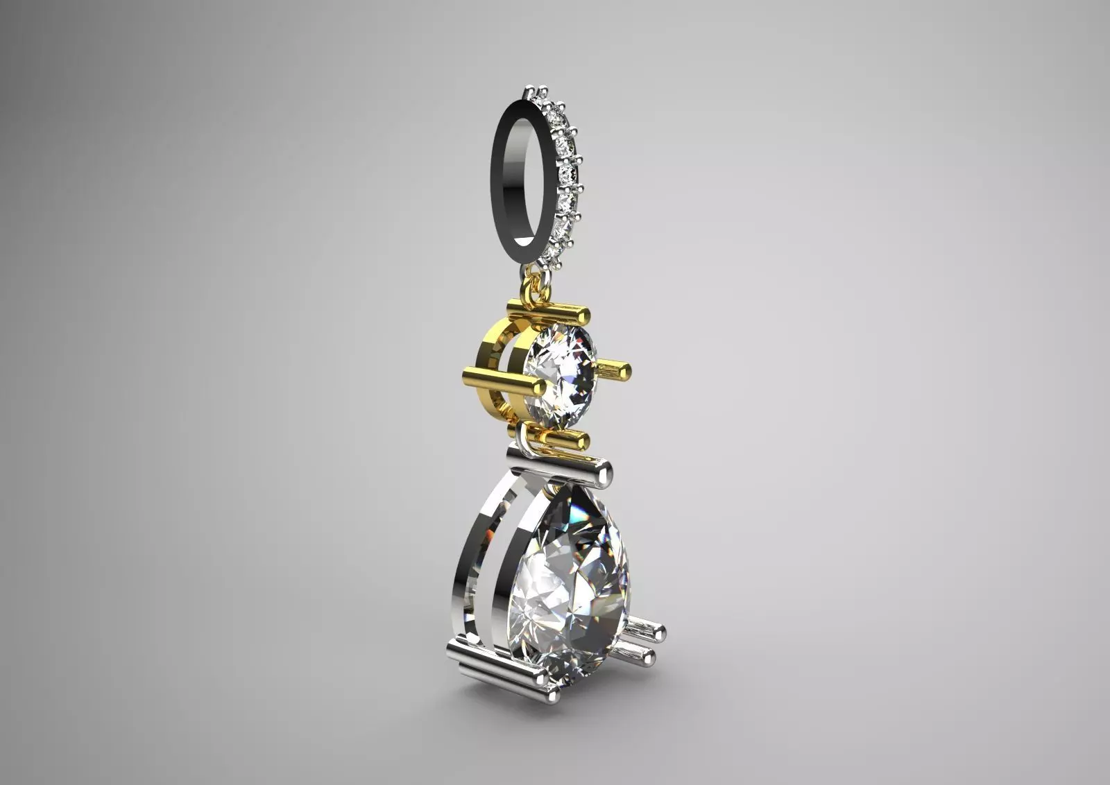 White Gold and Gemstone STL Pendant jp0293 3D print model_14