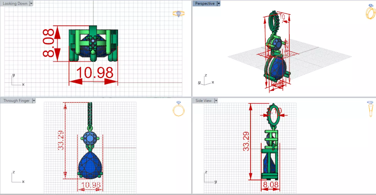 White Gold and Gemstone STL Pendant jp0293 3D print model_20