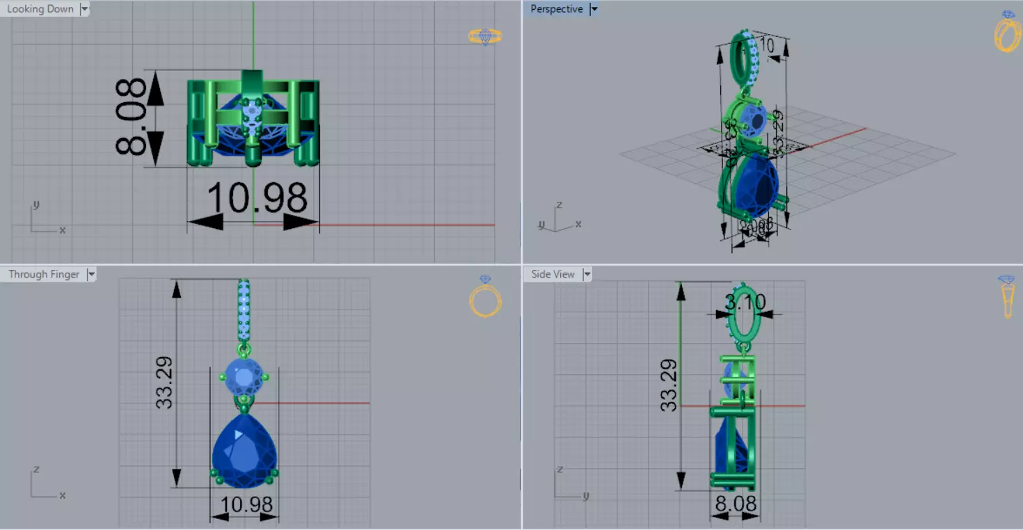 White Gold and Gemstone STL Pendant jp0293 3D print model_7