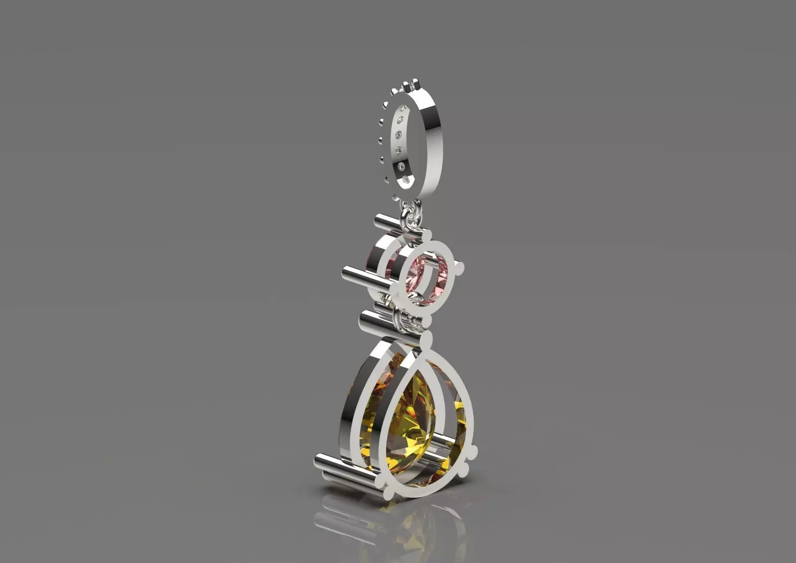 White Gold and Gemstone STL Pendant jp0293 3D print model_3