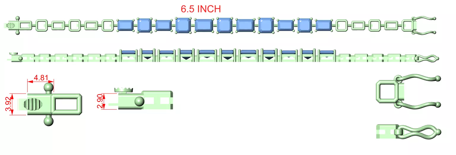 Radiant and Asscher Diamond Bracelet Woman 3DM STL Video 3D print model_15