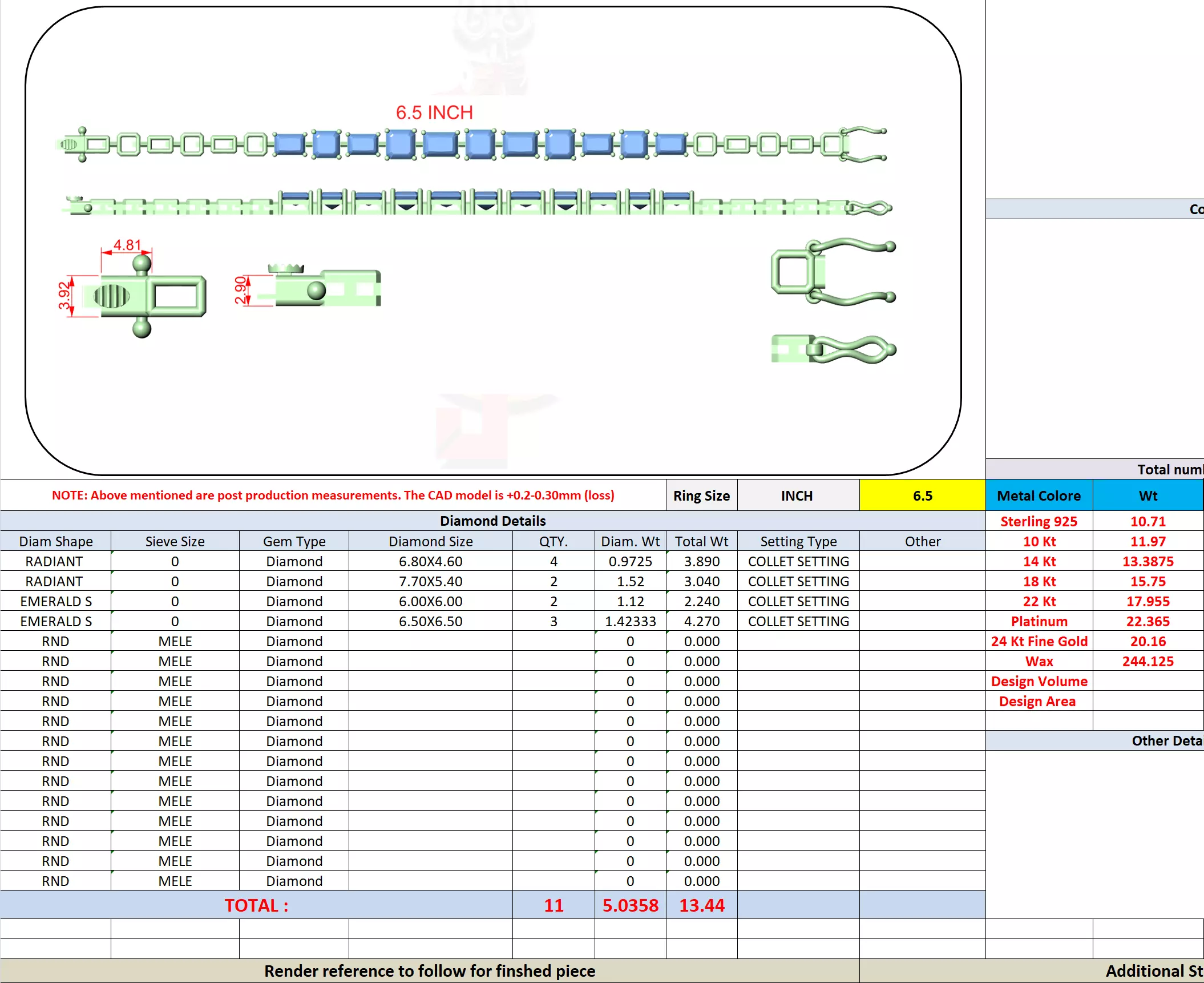 Radiant and Asscher Diamond Bracelet Woman 3DM STL Video 3D print model_16