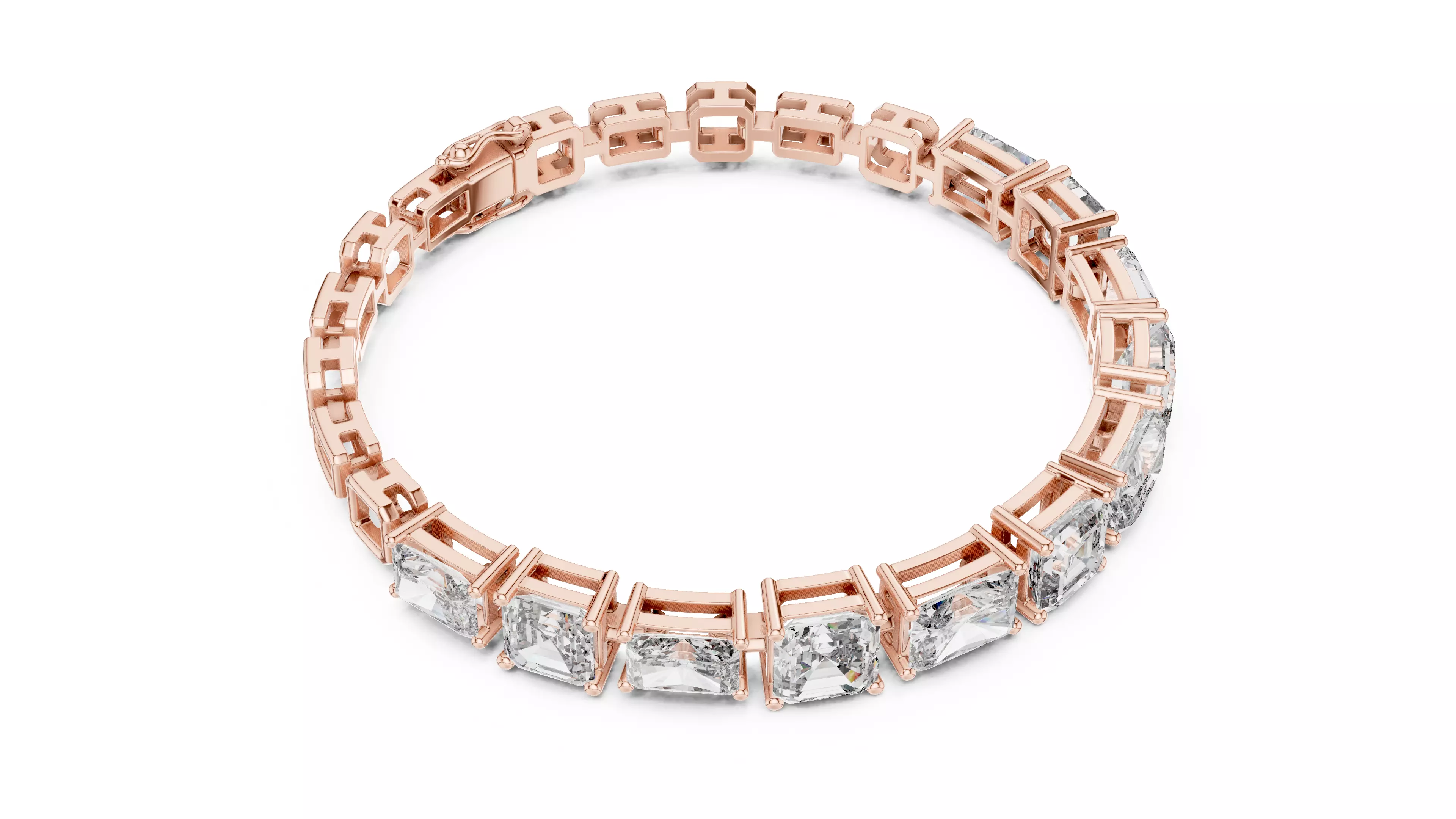 Radiant and Asscher Diamond Bracelet Woman 3DM STL Video 3D print model_4