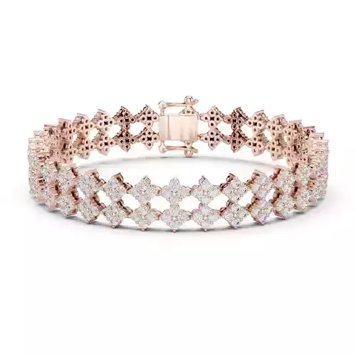 Double Row Cluster Round Diamond Bracelet Woman 3DM STL Video 3D print model
