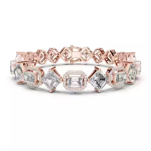 Emerald Asscher Round Diamond Bracelet Woman 3DM STL Video