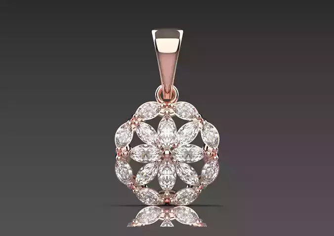 Rose Gold and Diamond Flower stl Pendant jp0294