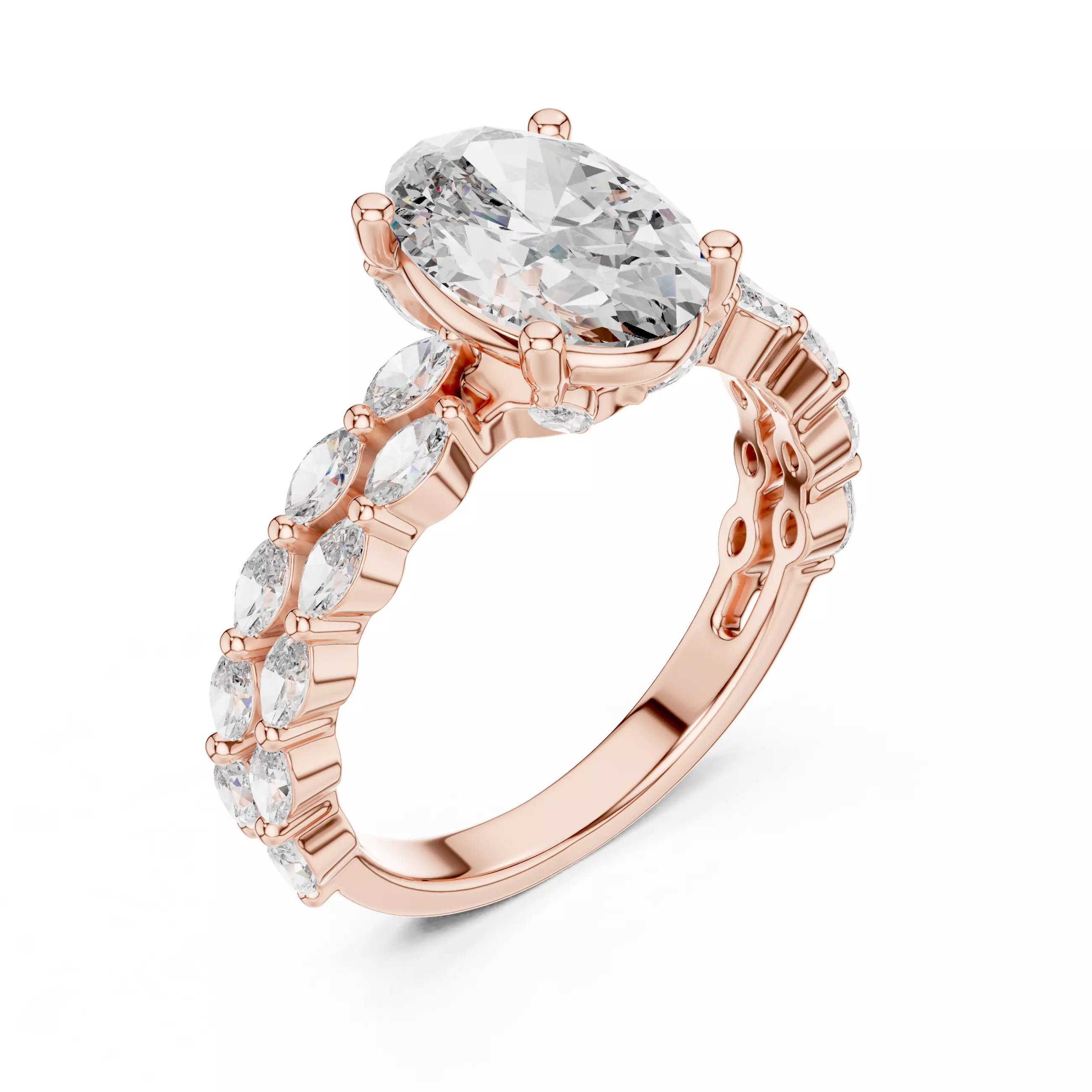 Oval Solitaire Ring 3dm stl renders animation videos details 3D print model_9