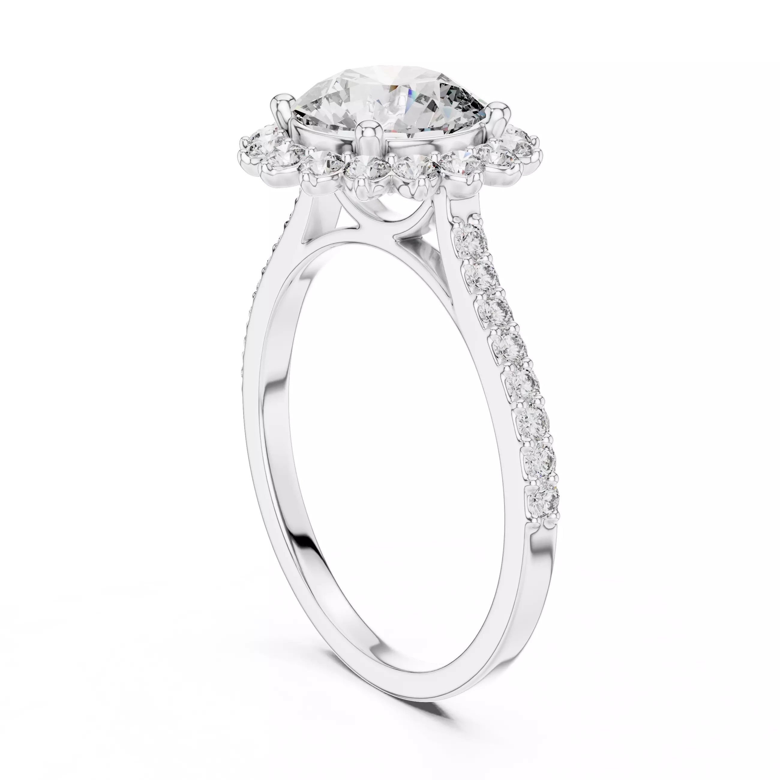 Flower Halo Solitaire Ring 3dm stl renders animation videos 3D print model_10