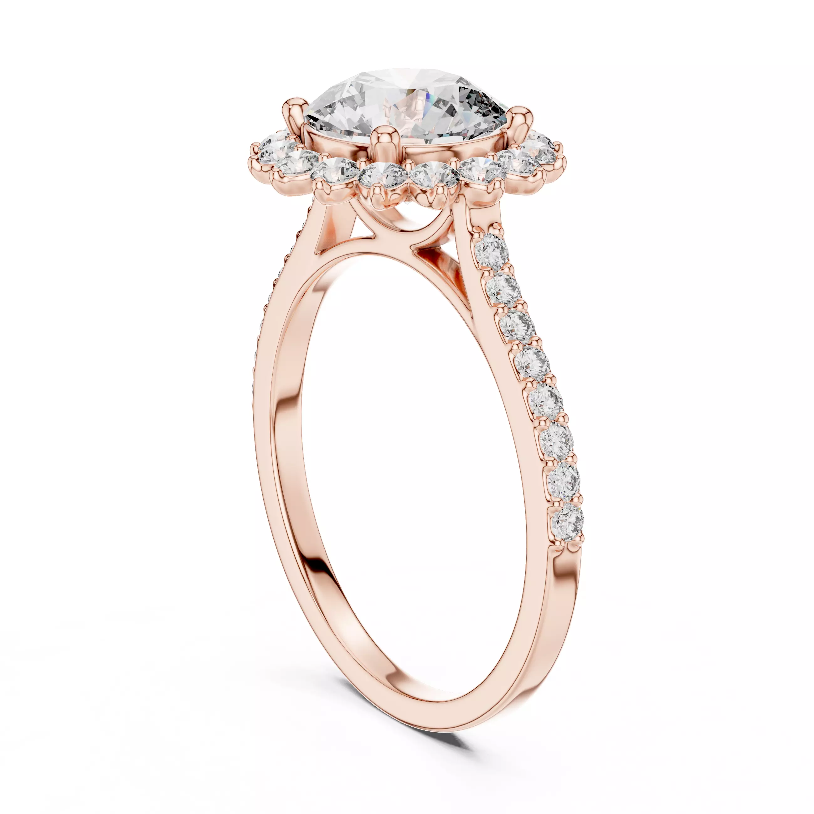 Flower Halo Solitaire Ring 3dm stl renders animation videos 3D print model_8