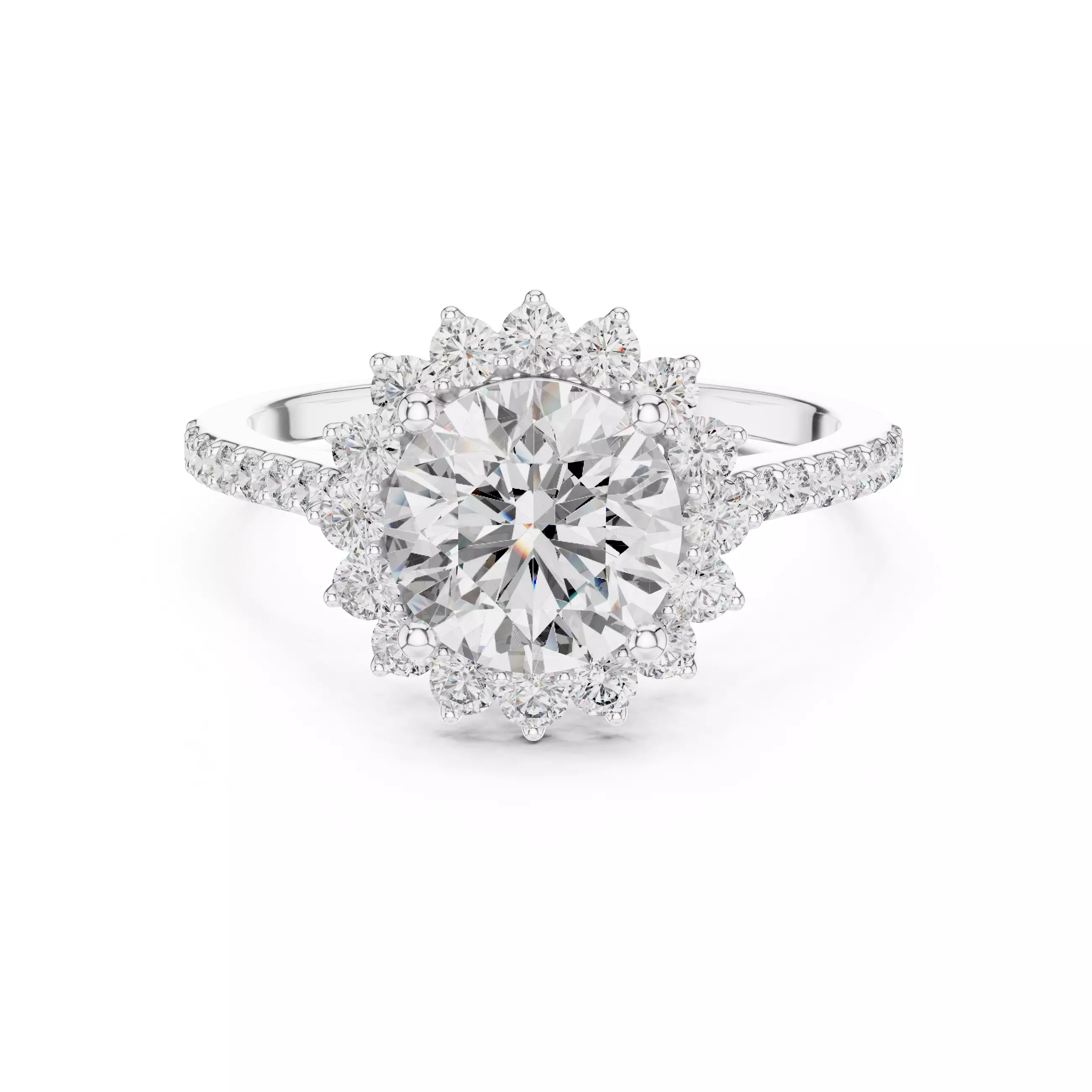 Flower Halo Solitaire Ring 3dm stl renders animation videos 3D print model_3