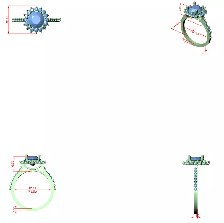 Flower Halo Solitaire Ring 3dm stl renders animation videos 3D print model_6