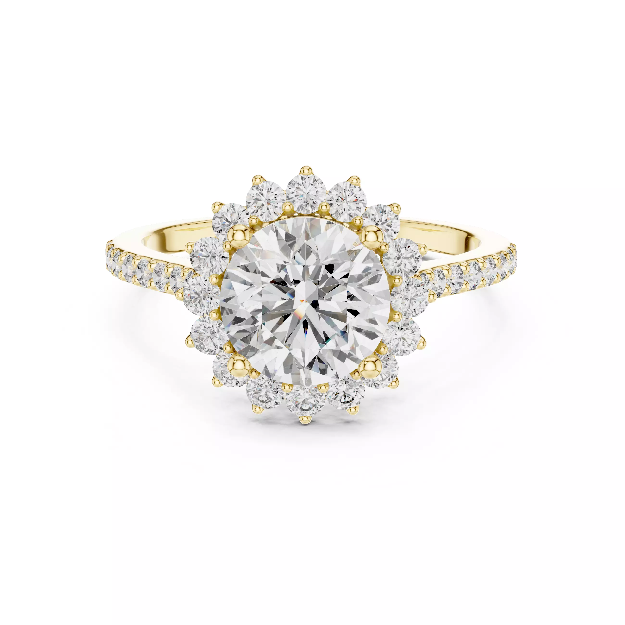 Flower Halo Solitaire Ring 3dm stl renders animation videos 3D print model_5